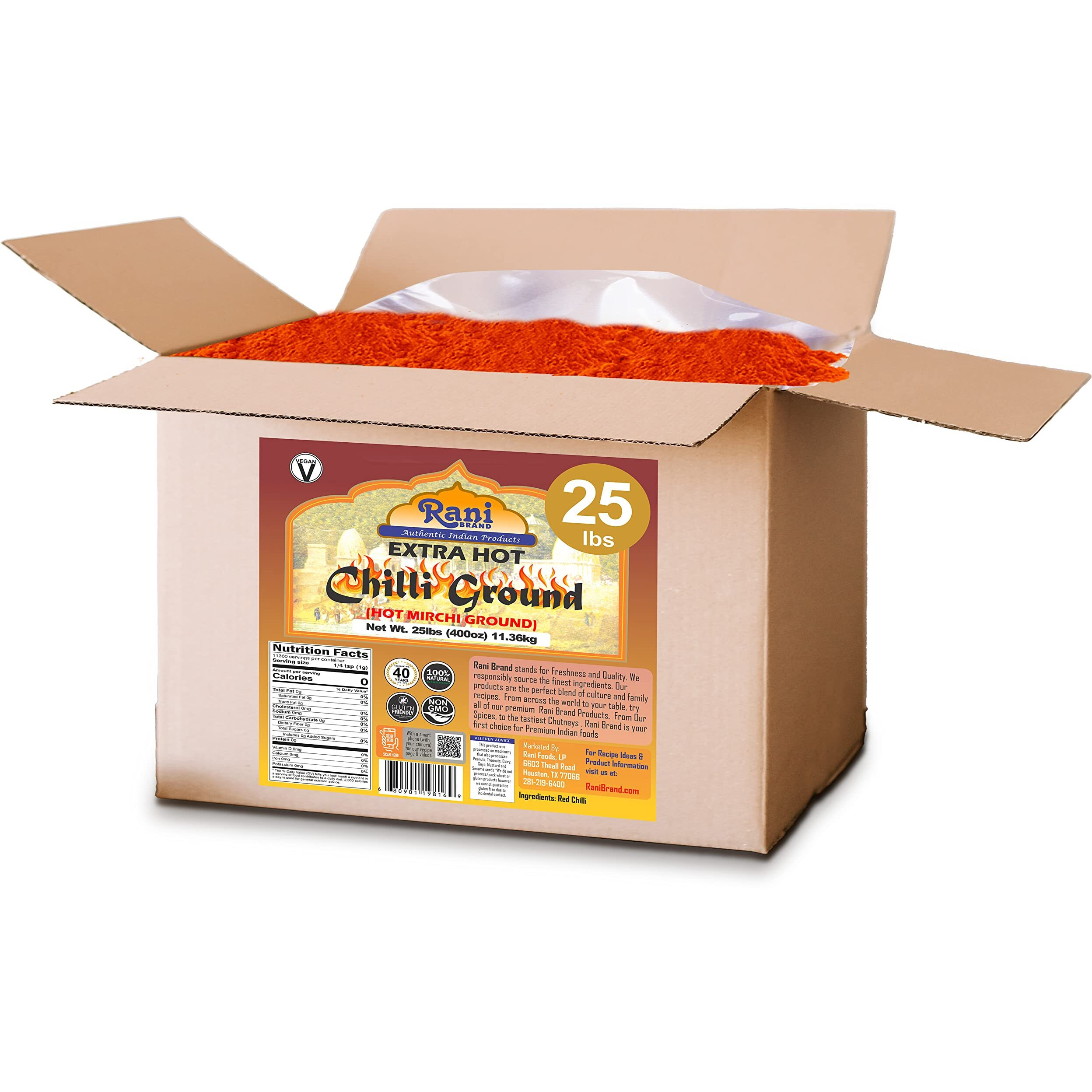 Rani Extra Hot Chilli Powder Indian Spice 400oz (25lbs) 11.36kg Bulk Box ~ All Natural, No Color added, Gluten Friendly, Vegan, NON-GMO, No Salt or fillers