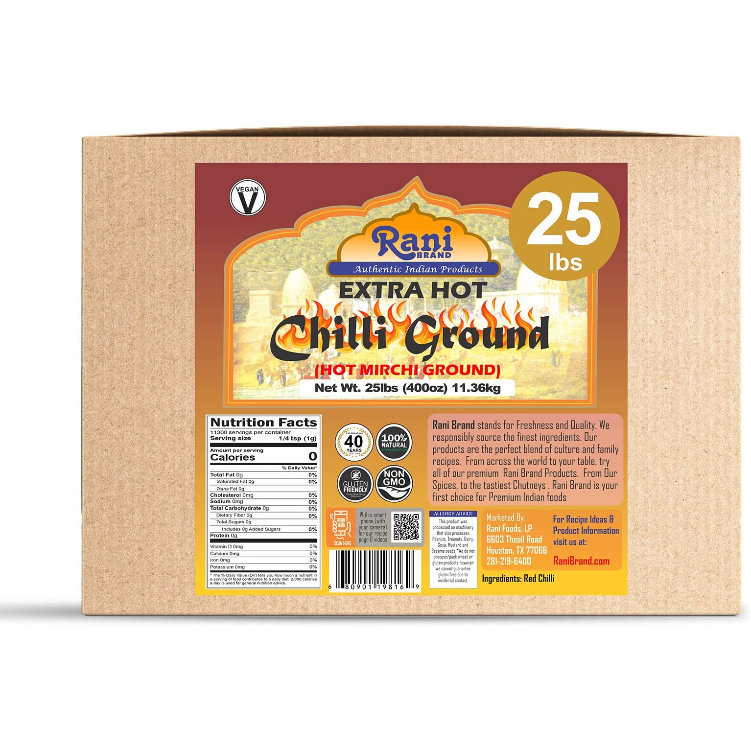Rani Extra Hot Chilli Powder Indian Spice 400oz (25lbs) 11.36kg Bulk Box ~ All Natural, No Color added, Gluten Friendly, Vegan, NON-GMO, No Salt or fillers