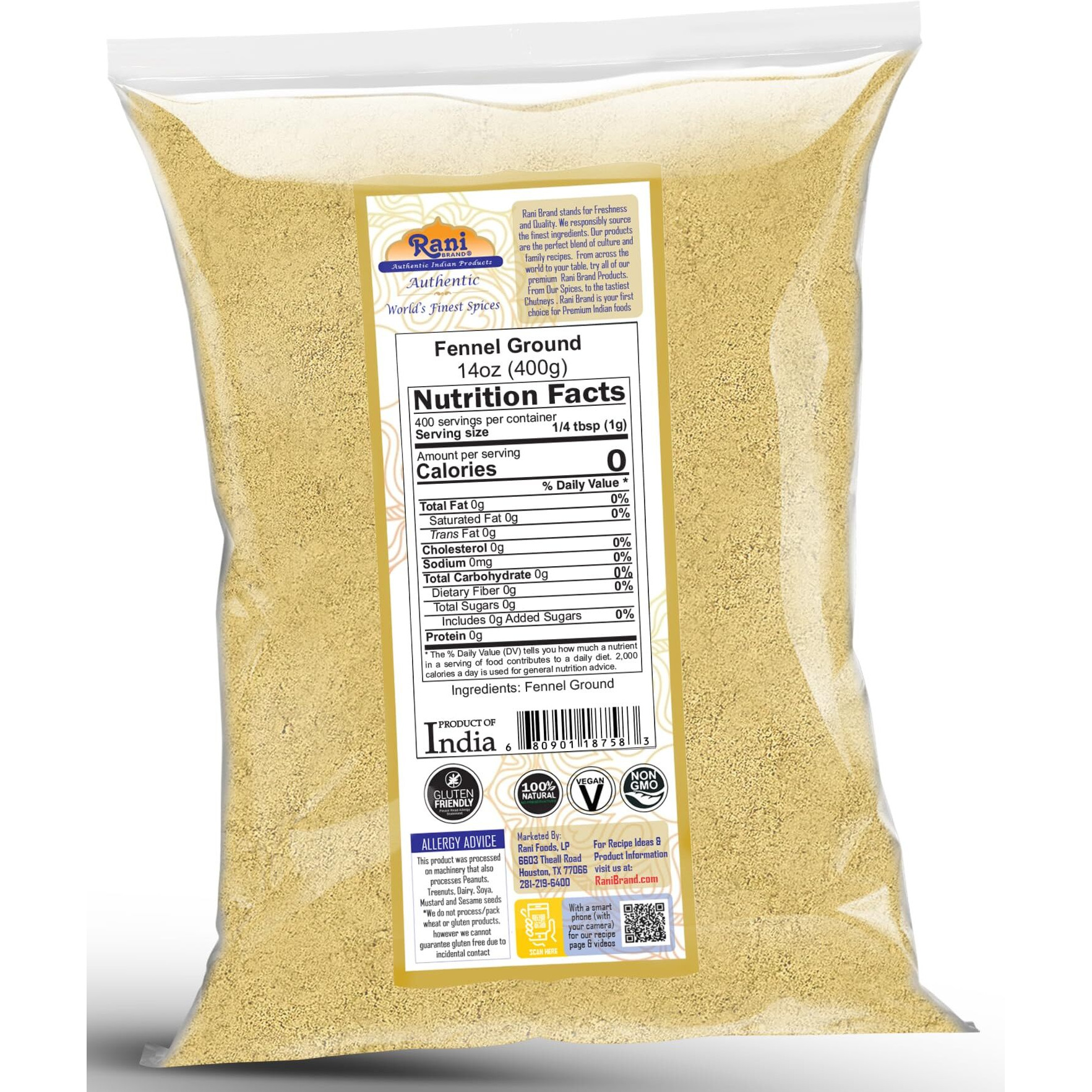 Rani Fennel Ground (Saunf) Powder Spice 14oz (400g) ~ All Natural, Gluten Friendly, NON-GMO, Kosher, Kosher, Vegan, Indian Origin