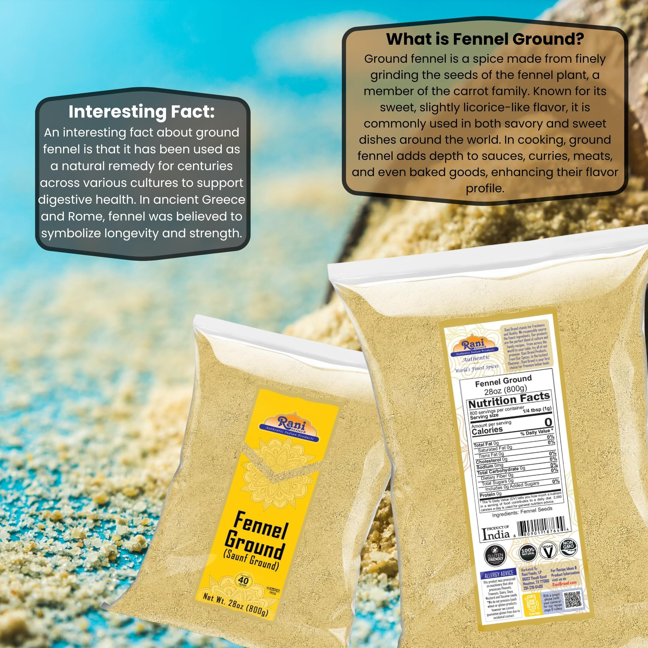 Rani Fennel Ground (Saunf) Powder Spice 28oz (1.75lbs) 800g ~ All Natural, Gluten Friendly, NON-GMO, Kosher, Kosher, Vegan, Indian Origin
