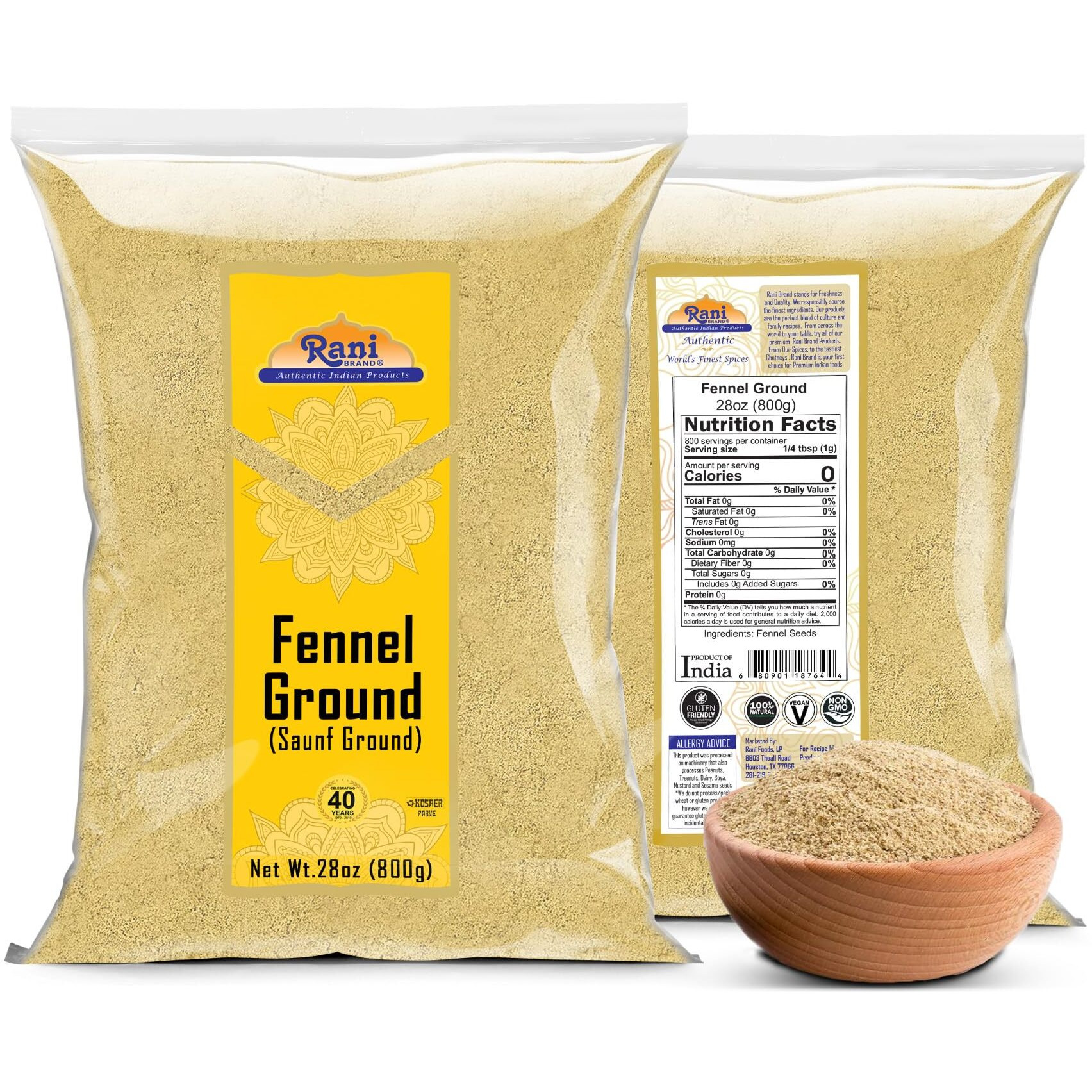 Rani Fennel Ground (Saunf) Powder Spice 28oz (1.75lbs) 800g ~ All Natural, Gluten Friendly, NON-GMO, Kosher, Kosher, Vegan, Indian Origin