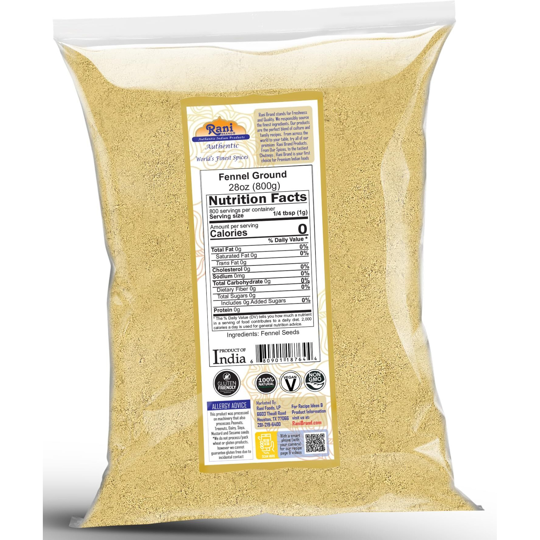 Rani Fennel Ground (Saunf) Powder Spice 28oz (1.75lbs) 800g ~ All Natural, Gluten Friendly, NON-GMO, Kosher, Kosher, Vegan, Indian Origin