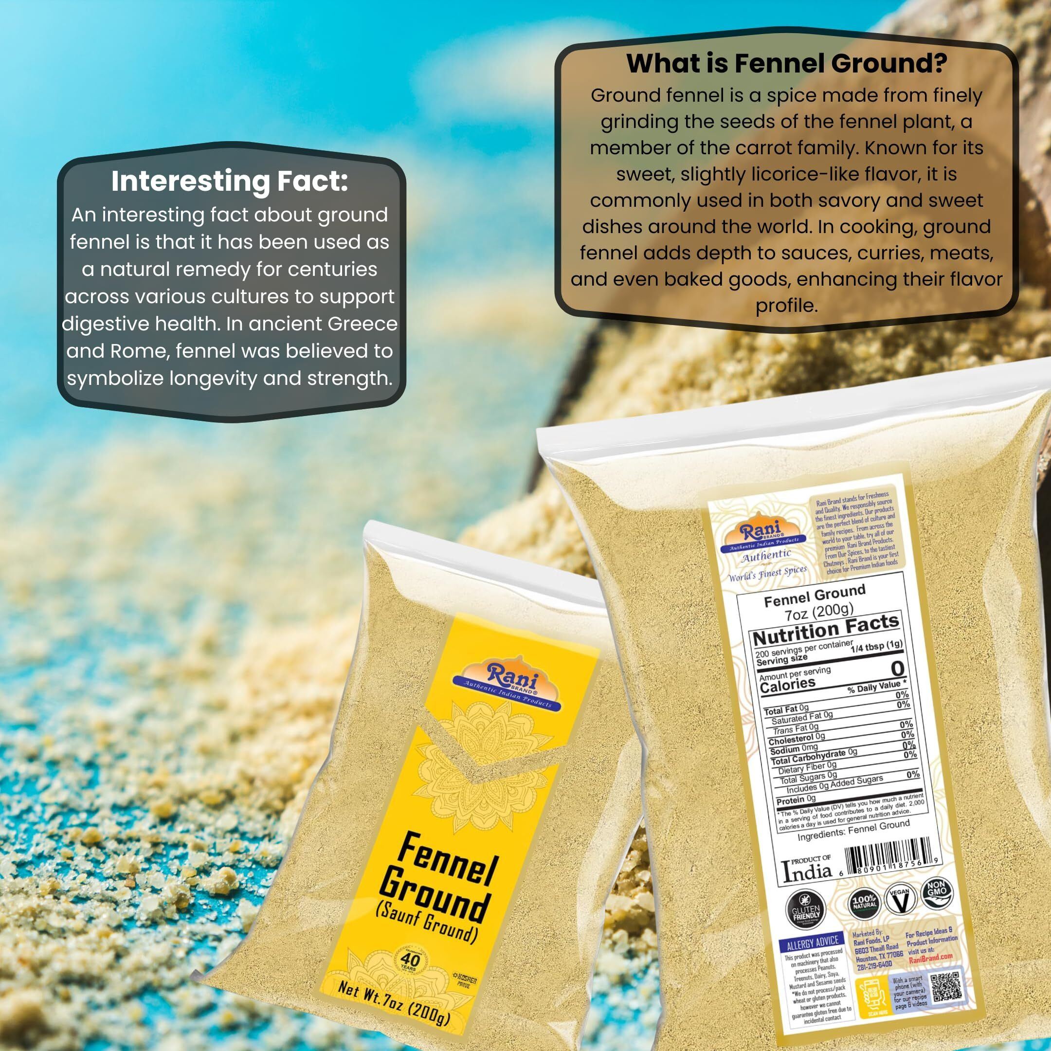 Rani Fennel Ground (Saunf) Powder Spice 7oz (200g) ~ All Natural, Gluten Friendly, NON-GMO, Kosher, Kosher, Vegan, Indian Origin