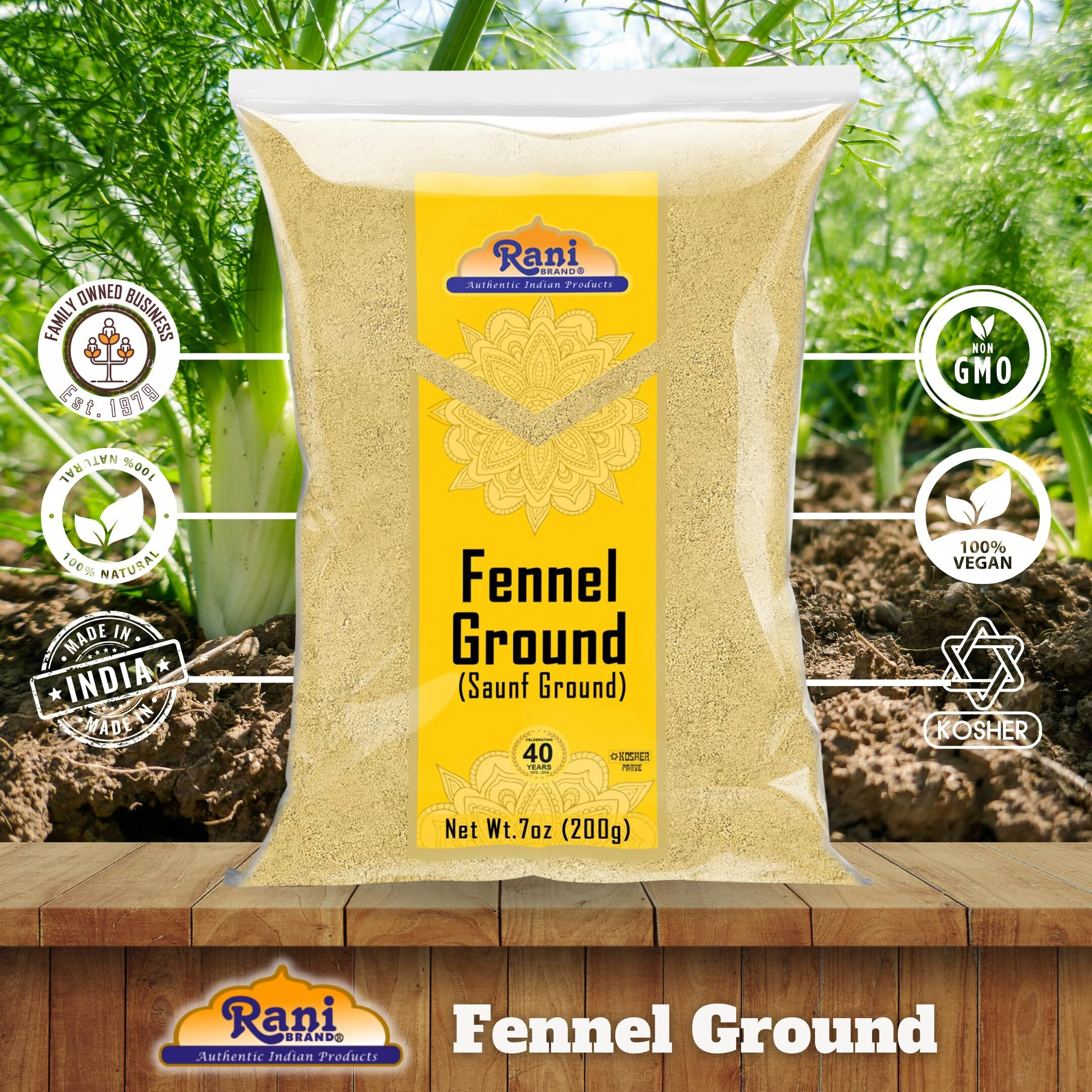 Rani Fennel Ground (Saunf) Powder Spice 7oz (200g) ~ All Natural, Gluten Friendly, NON-GMO, Kosher, Kosher, Vegan, Indian Origin