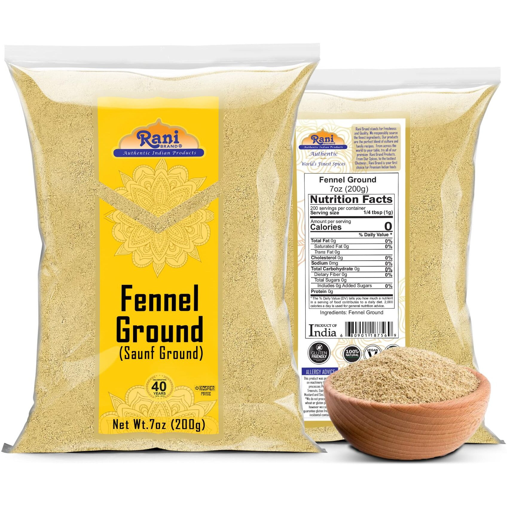 Rani Fennel Ground (Saunf) Powder Spice 7oz (200g) ~ All Natural, Gluten Friendly, NON-GMO, Kosher, Kosher, Vegan, Indian Origin