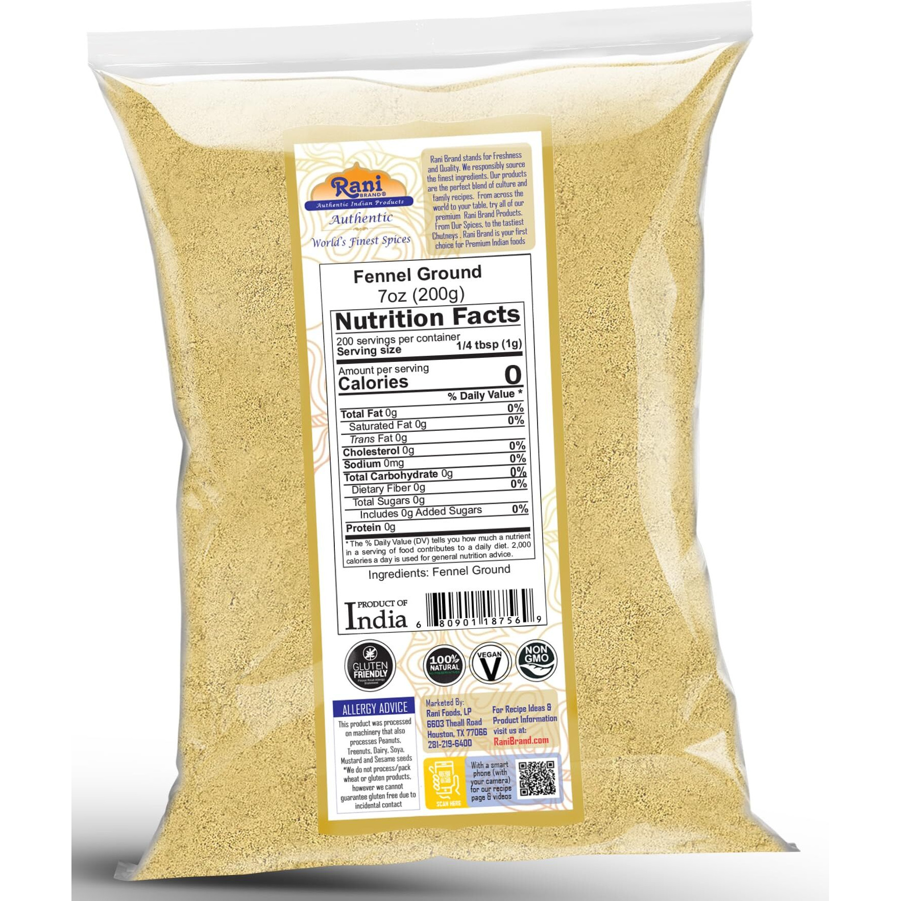 Rani Fennel Ground (Saunf) Powder Spice 7oz (200g) ~ All Natural, Gluten Friendly, NON-GMO, Kosher, Kosher, Vegan, Indian Origin