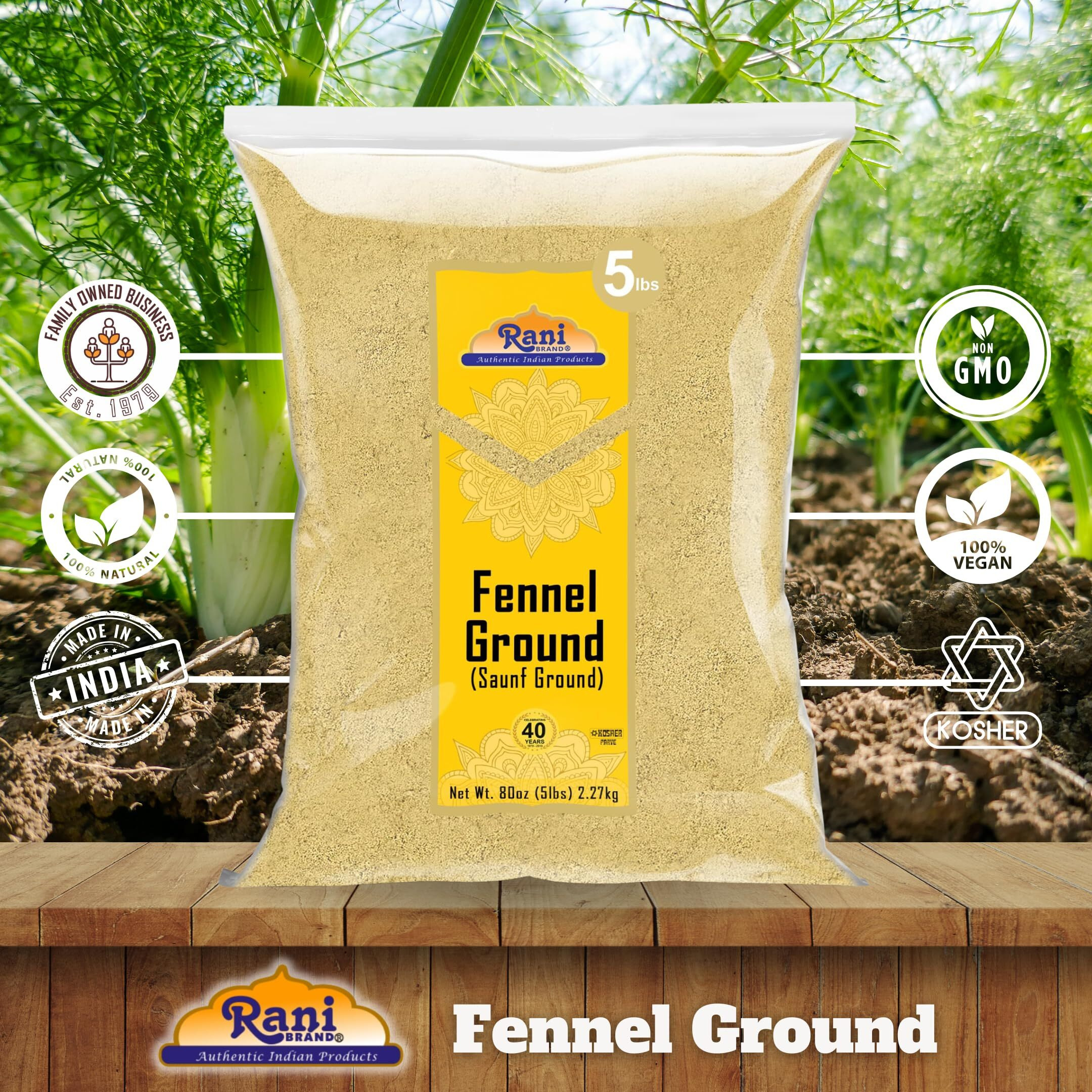 Rani Fennel Ground (Saunf) Powder Spice 80oz (5lbs) 2.27kg Bulk ~ All Natural, Gluten Friendly, NON-GMO, Kosher, Kosher, Vegan, Indian Origin
