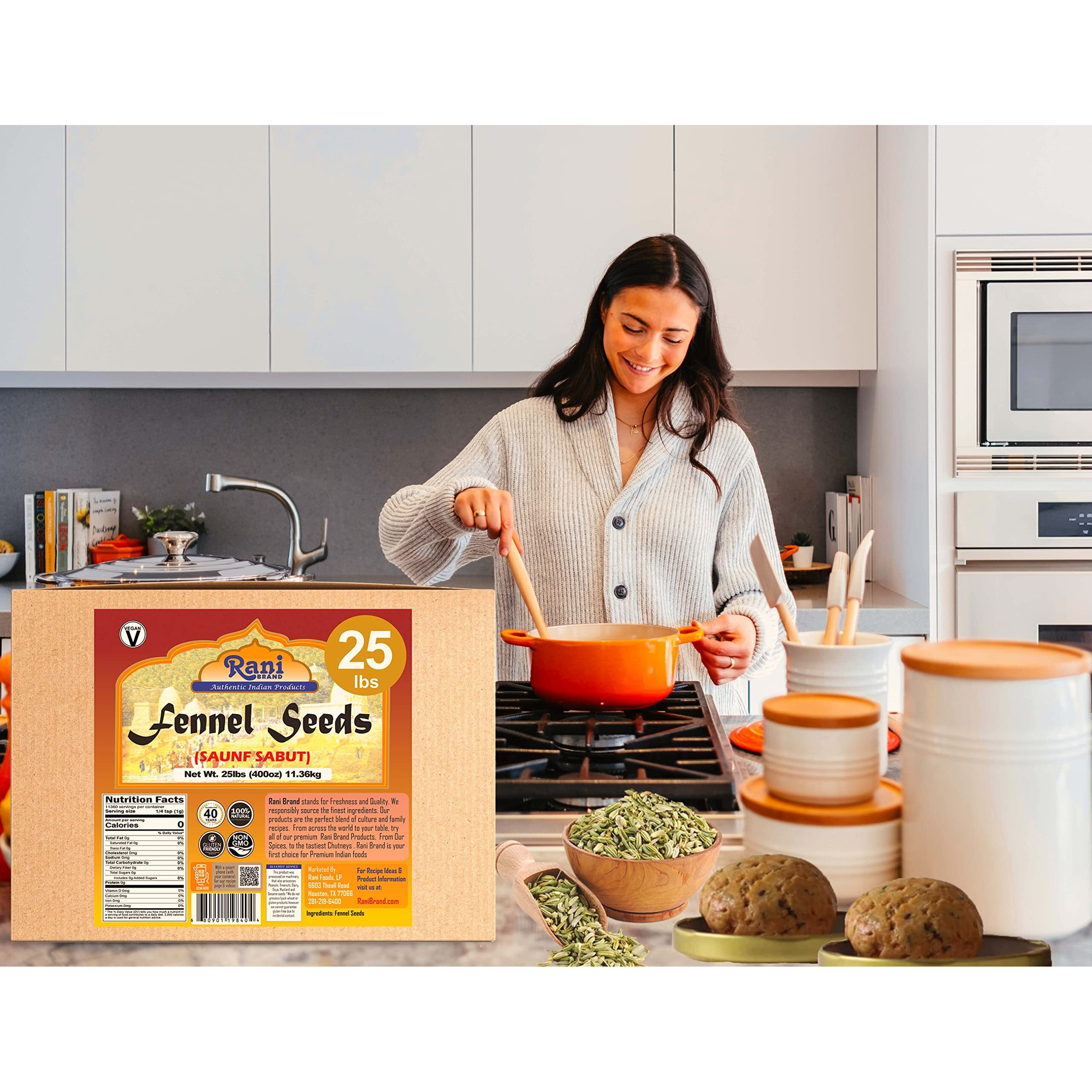 Rani Fennel Seeds (Saunf Sabut) Whole Spice 400oz (25lbs) 11.36kg Bulk Box ~ All Natural, Gluten Friendly, NON-GMO, Kosher, Vegan, Indian Origin