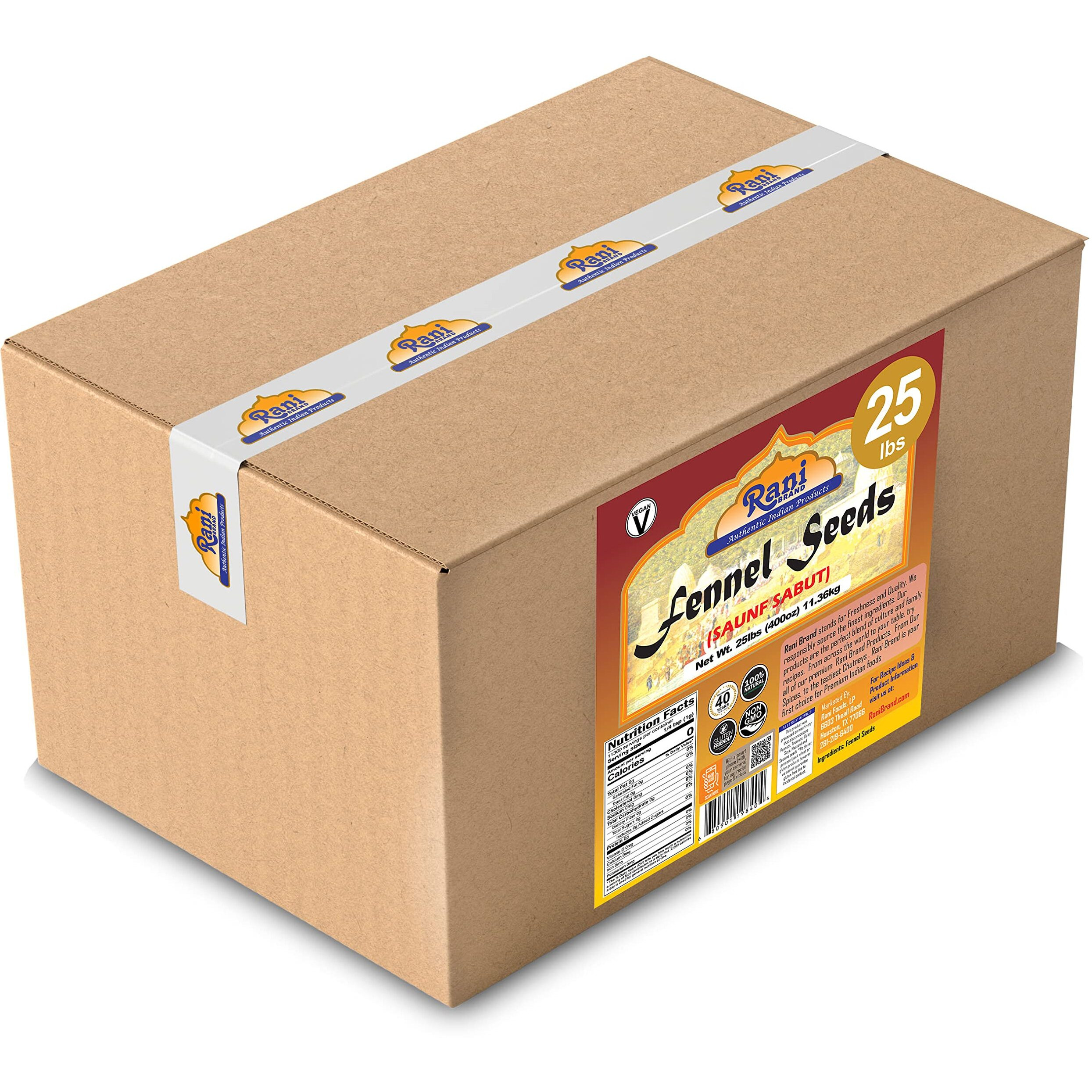 Rani Fennel Seeds (Saunf Sabut) Whole Spice 400oz (25lbs) 11.36kg Bulk Box ~ All Natural, Gluten Friendly, NON-GMO, Kosher, Vegan, Indian Origin