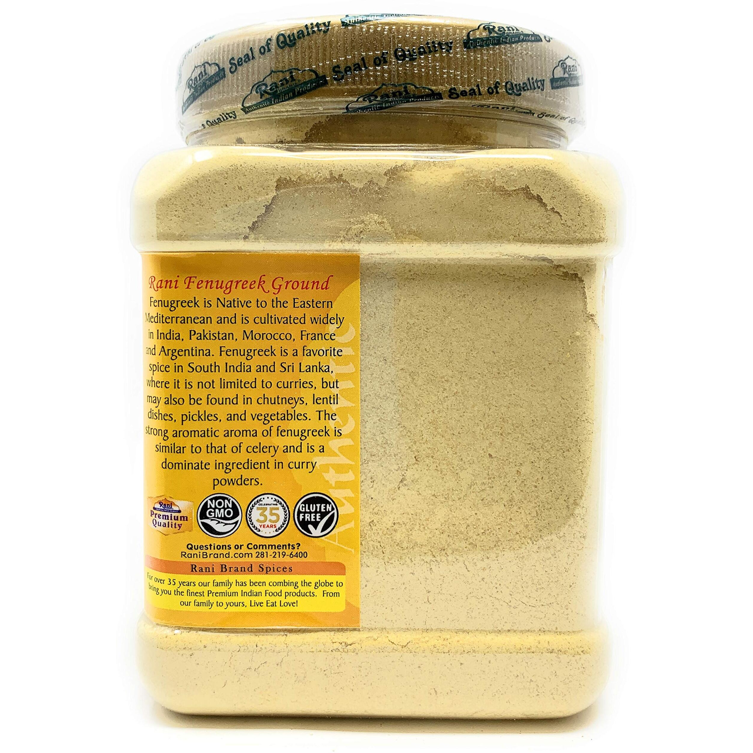 Rani Fenugreek (Methi) Seeds Ground Powder 16oz (1lb) 454g Jar, Trigonella foenum graecum ~ All Natural, Vegan, Gluten Friendly, Non-GMO, Kosher, Indian Origin, used in cooking & Ayurvedic spice