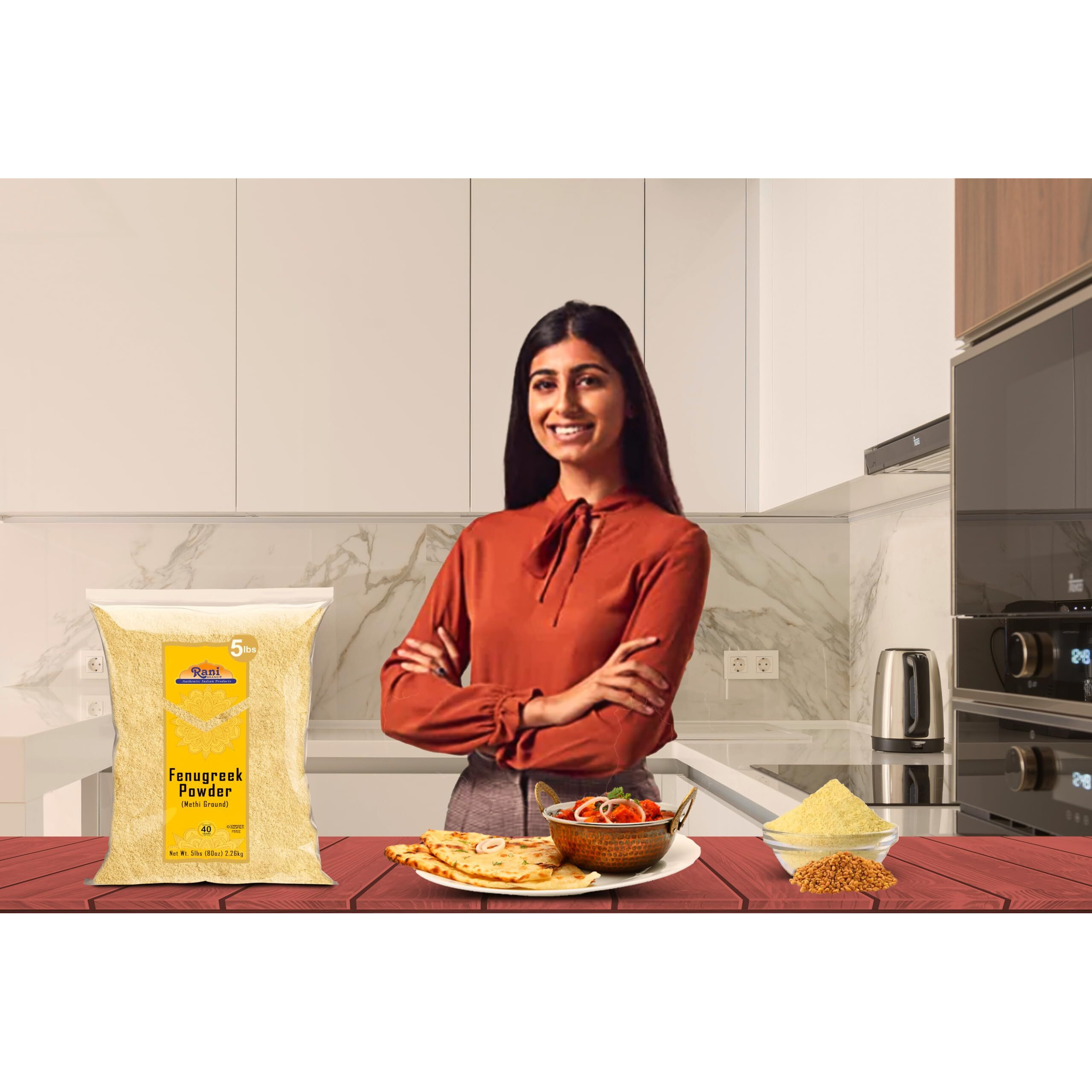 Rani Fenugreek (Methi) Seeds Ground Powder 80oz (5lbs) 2.27kg Trigonella foenum graecum ~ All Natural, Vegan, Gluten Friendly, Non-GMO, Kosher| Indian Origin, used in cooking & Ayurvedic spice