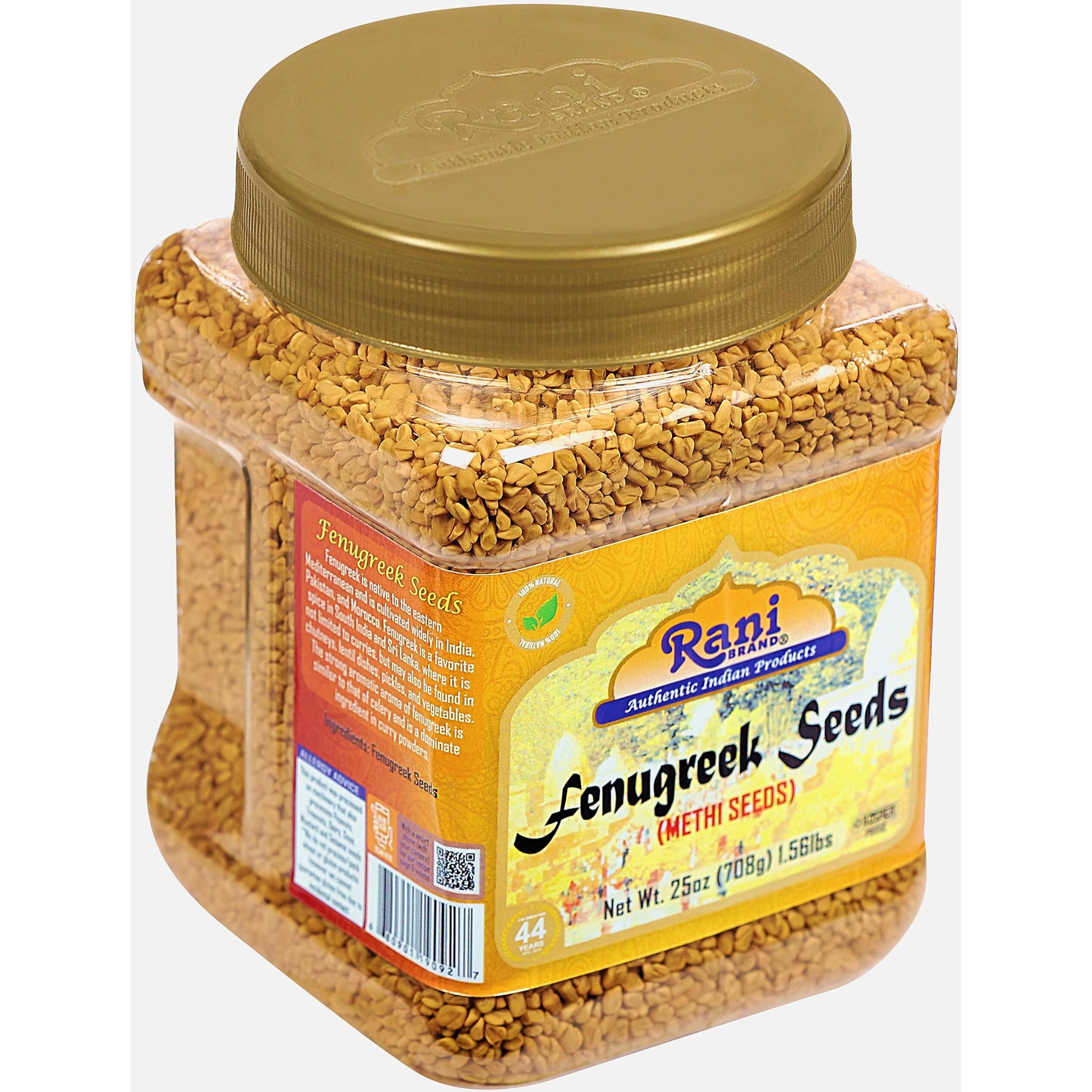 Rani Fenugreek (Methi) Seeds Whole 25oz (1.56lbs) 708g PET Jar, Trigonella foenum graecum ~ All Natural, Vegan, Gluten Friendly, Non-GMO, Kosher, Indian Origin, used in cooking & Ayurvedic spice