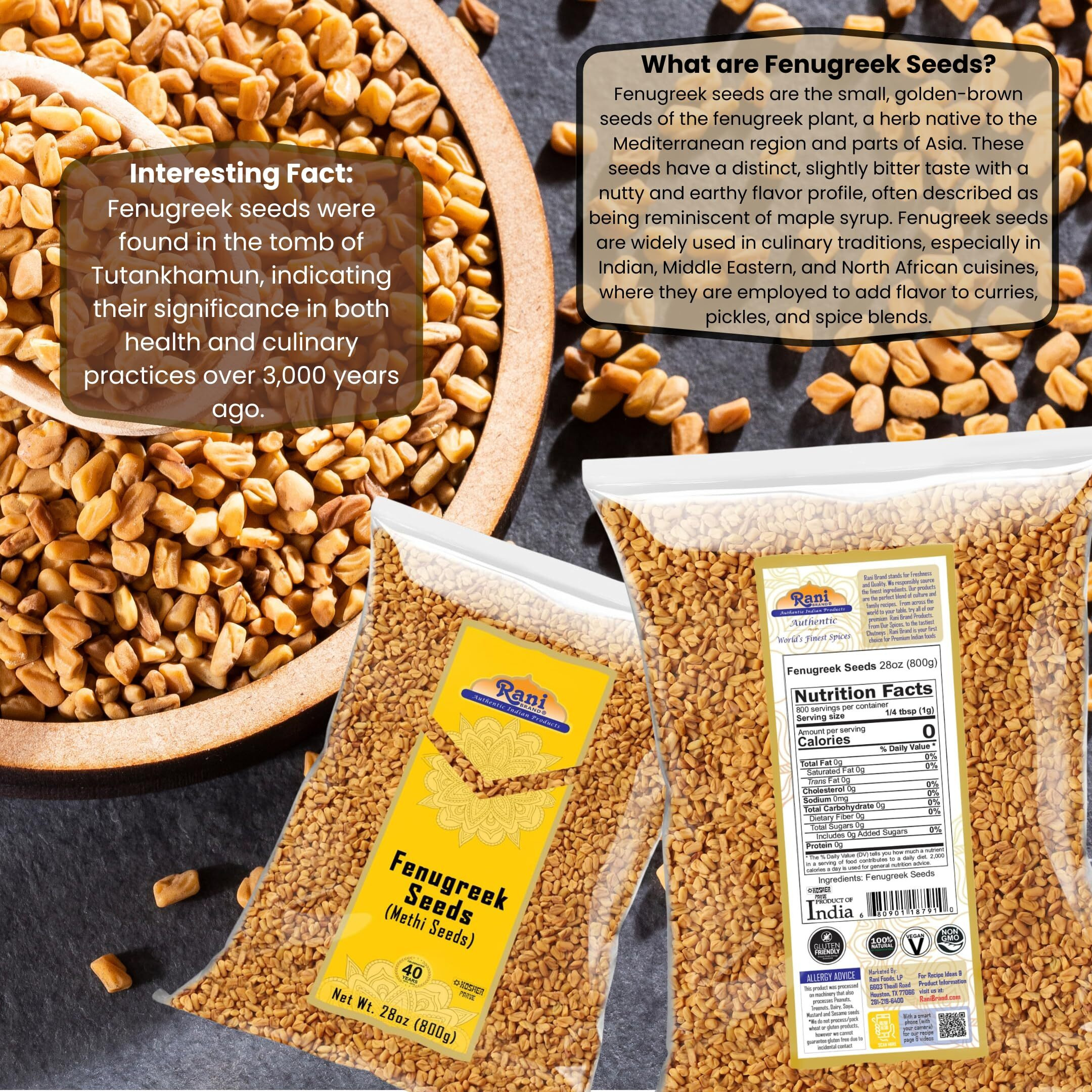 Rani Fenugreek (Methi) Seeds Whole 28oz (800g) Trigonella foenum graecum ~ All Natural, Vegan, Gluten Friendly, Non-GMO, Kosher, Indian Origin, used in cooking & Ayurvedic spice