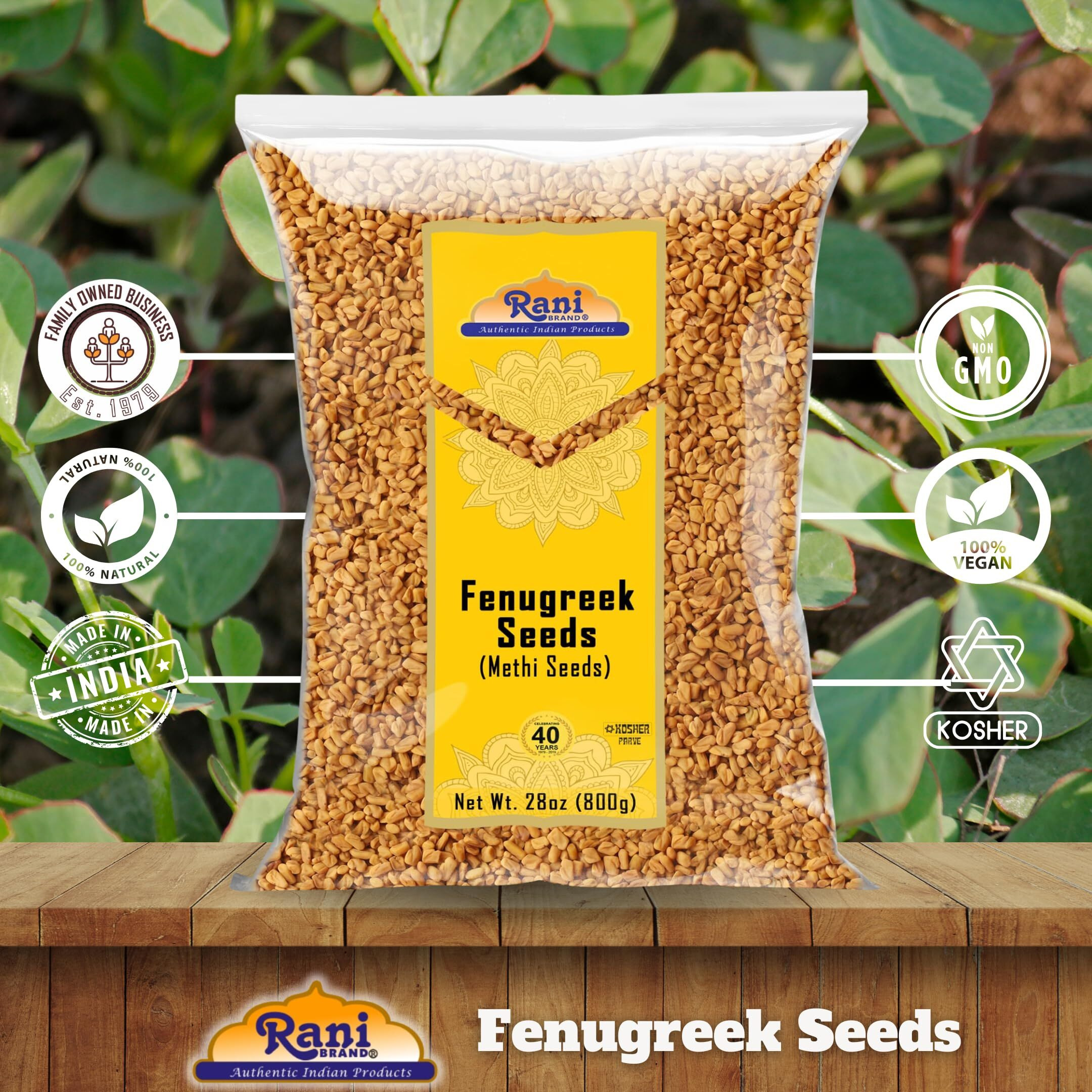 Rani Fenugreek (Methi) Seeds Whole 28oz (800g) Trigonella foenum graecum ~ All Natural, Vegan, Gluten Friendly, Non-GMO, Kosher, Indian Origin, used in cooking & Ayurvedic spice
