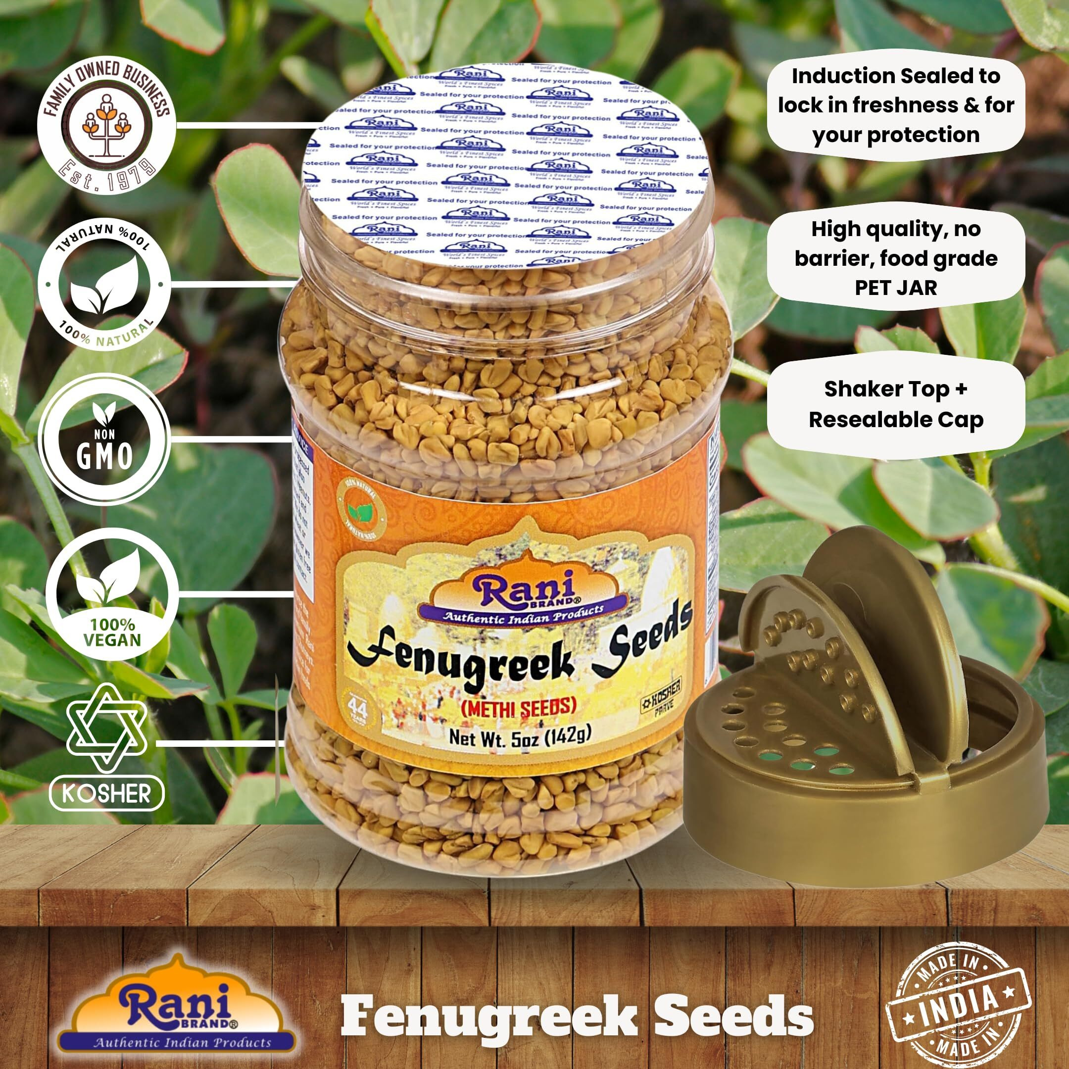 Rani Fenugreek (Methi) Seeds Whole 5oz (141g) PET Jar, Trigonella foenum graecum ~ All Natural, Vegan, Gluten Friendly, Non-GMO, Indian Origin, used in cooking & Ayurvedic spice