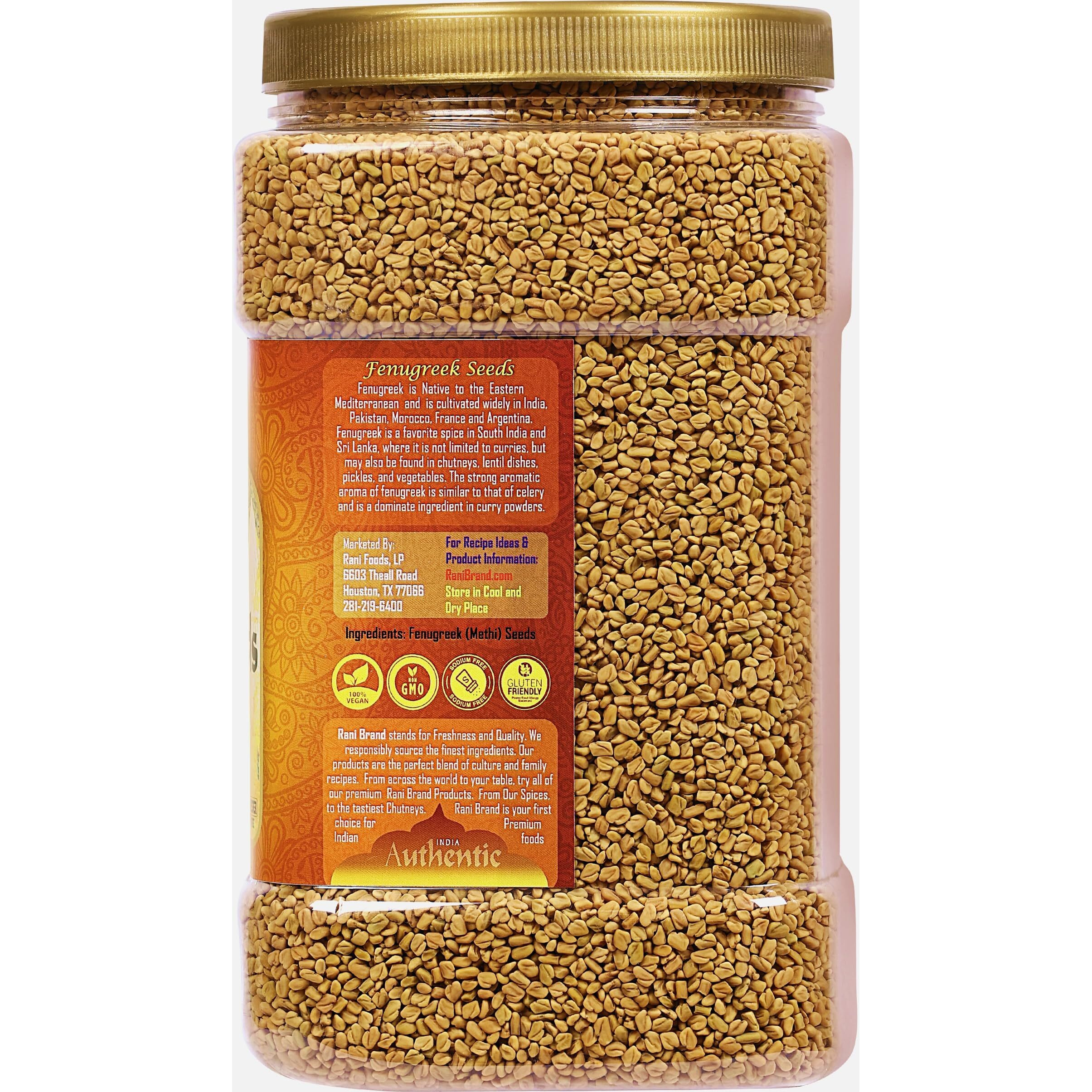 Rani Fenugreek (Methi) Seeds Whole 80oz (5lbs) 2.27kg Bulk PET Jar, Trigonella foenum graecum ~ All Natural, Vegan, Gluten Friendly, Non-GMO, Kosher, Indian Origin, used in cooking & Ayurvedic