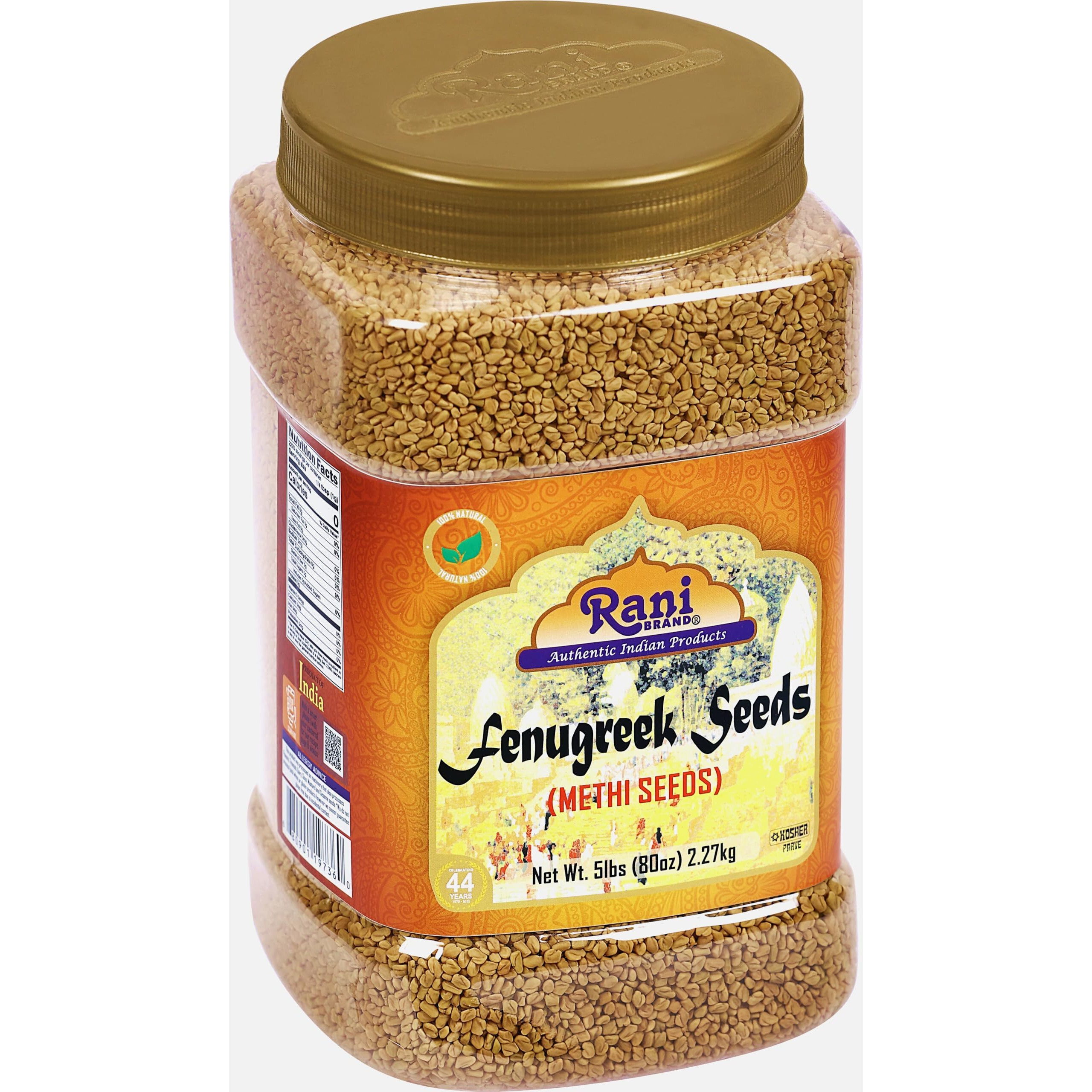 Rani Fenugreek (Methi) Seeds Whole 80oz (5lbs) 2.27kg Bulk PET Jar, Trigonella foenum graecum ~ All Natural, Vegan, Gluten Friendly, Non-GMO, Kosher, Indian Origin, used in cooking & Ayurvedic