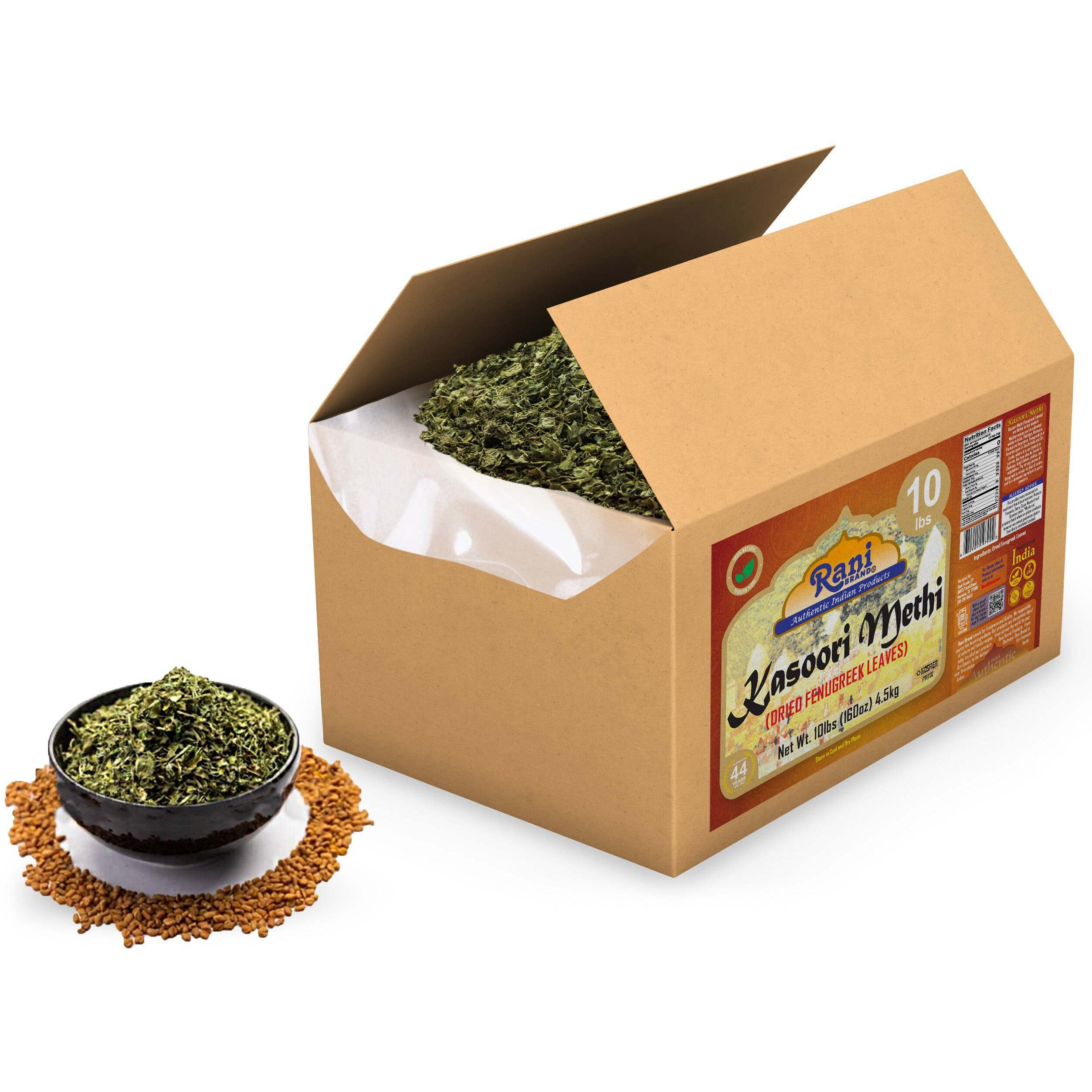 Rani Fenugreek Leaves Dried (Kasoori Methi) 160oz (10lbs) 4.54kg Bulk Box ~ All Natural, Vegan, Gluten Friendly, NON-GMO, Kosher, Indian Origin