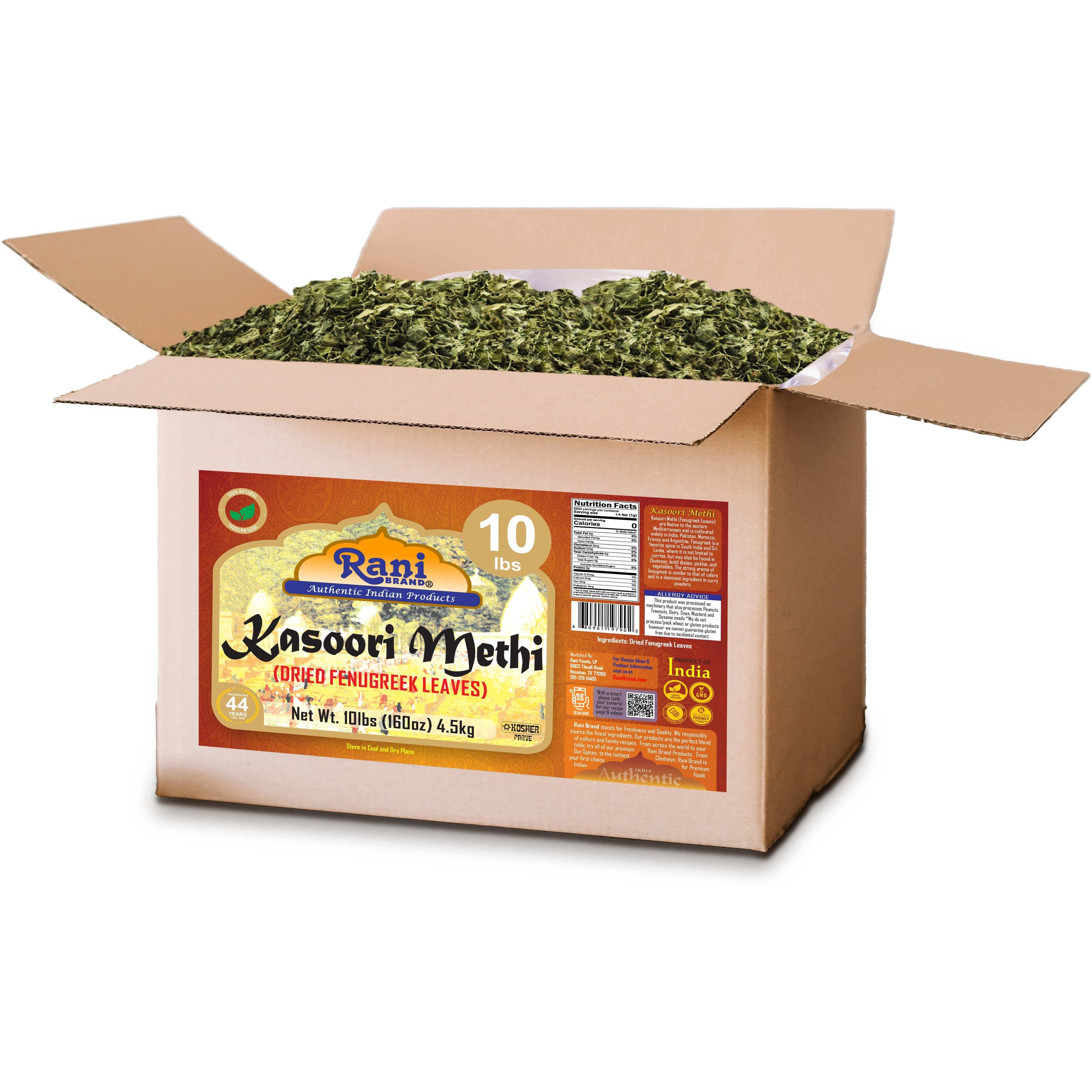 Rani Fenugreek Leaves Dried (Kasoori Methi) 160oz (10lbs) 4.54kg Bulk Box ~ All Natural, Vegan, Gluten Friendly, NON-GMO, Kosher, Indian Origin
