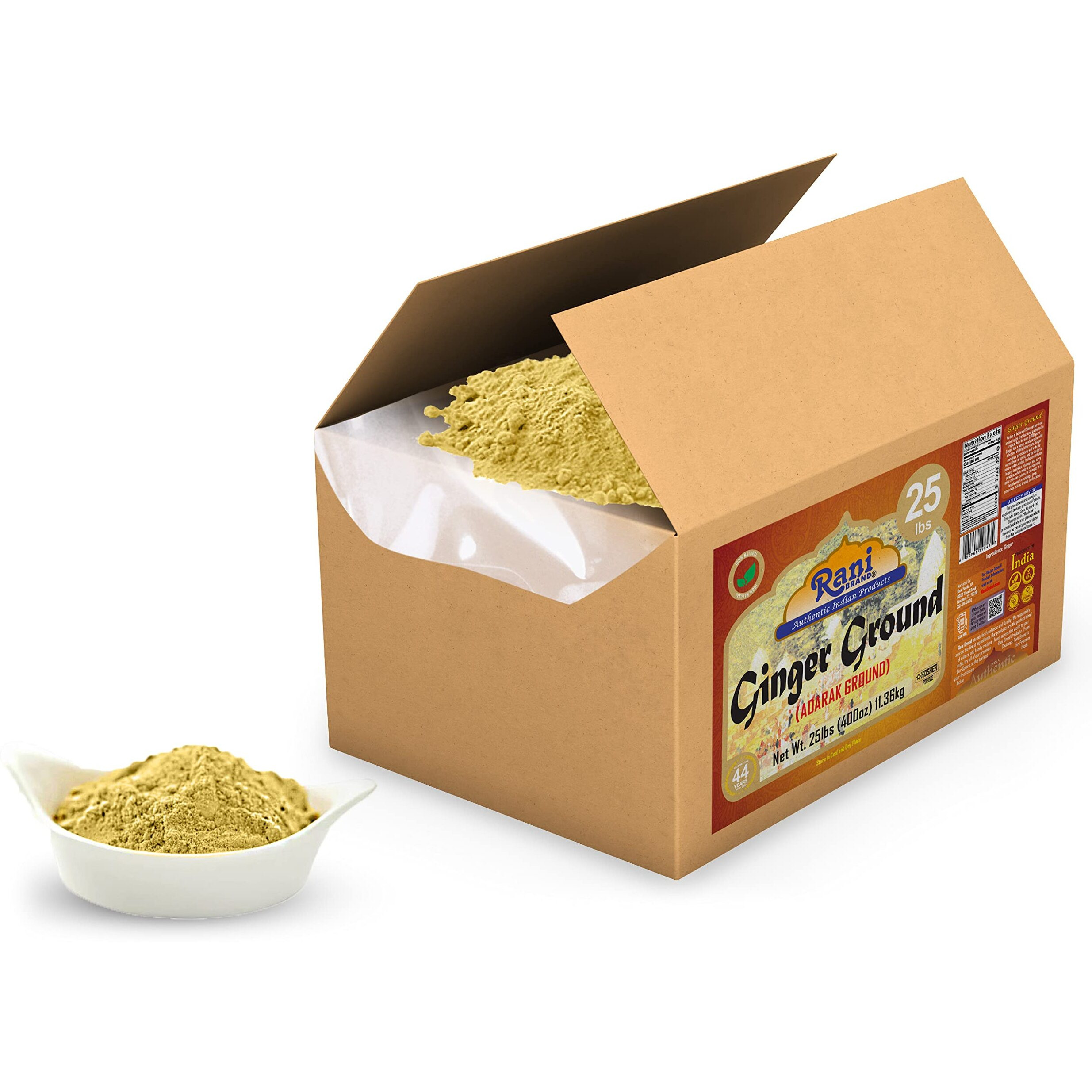 Rani Ginger (Adarak) Powder Ground, Spice 400oz (25lb) 11.36kg Bulk Box ~ All Natural, Vegan, Gluten Friendly, NON-GMO, Indian Origin