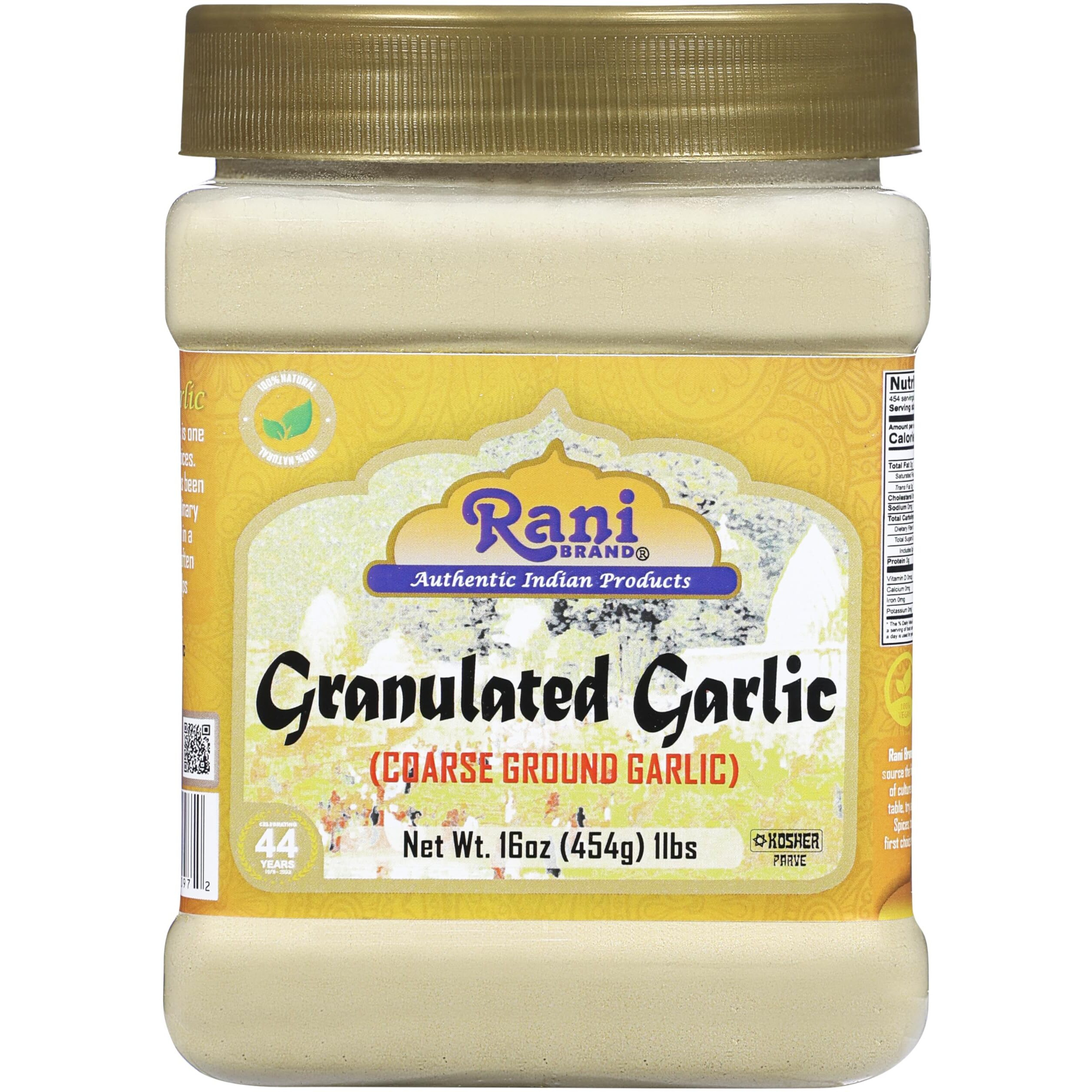 Rani Granulated Garlic (Coarse Ground Garlic) 16oz (1lb) 454g PET Jar ~ All Natural, Gluten Friendly, Vegan, NON-GMO, Kosher, No Salt or fillers, Indian Origin