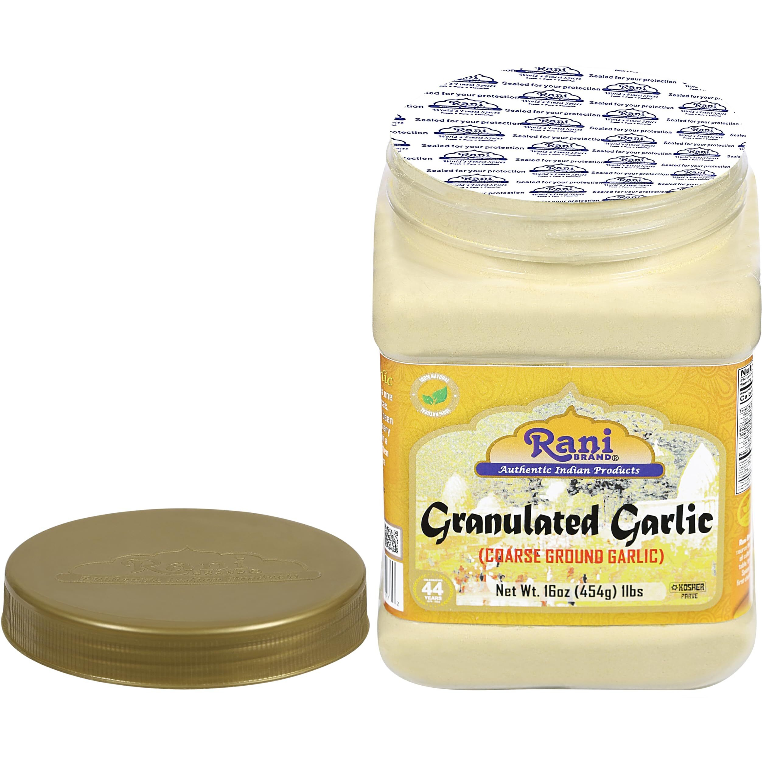 Rani Granulated Garlic (Coarse Ground Garlic) 16oz (1lb) 454g PET Jar ~ All Natural, Gluten Friendly, Vegan, NON-GMO, Kosher, No Salt or fillers, Indian Origin