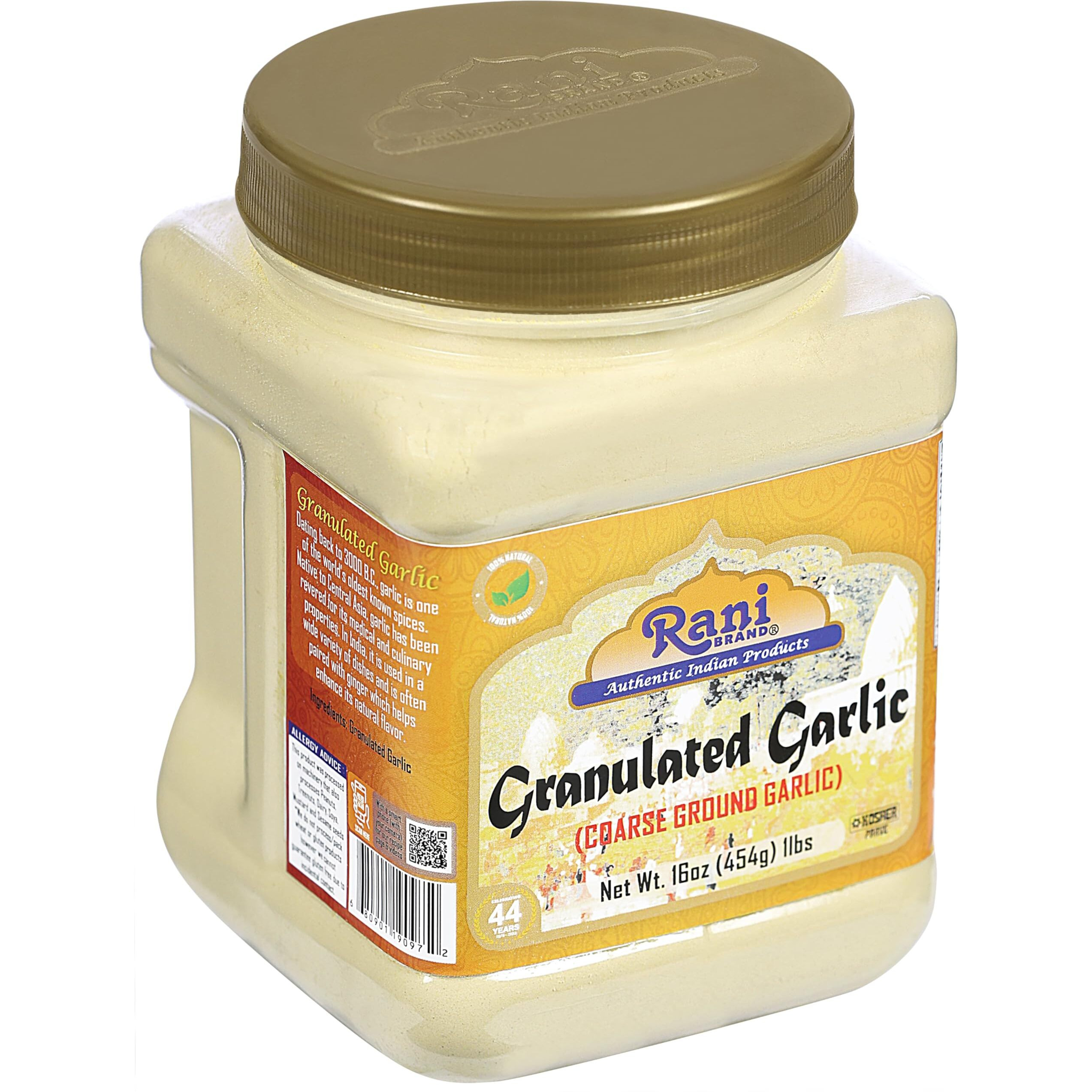 Rani Granulated Garlic (Coarse Ground Garlic) 16oz (1lb) 454g PET Jar ~ All Natural, Gluten Friendly, Vegan, NON-GMO, Kosher, No Salt or fillers, Indian Origin