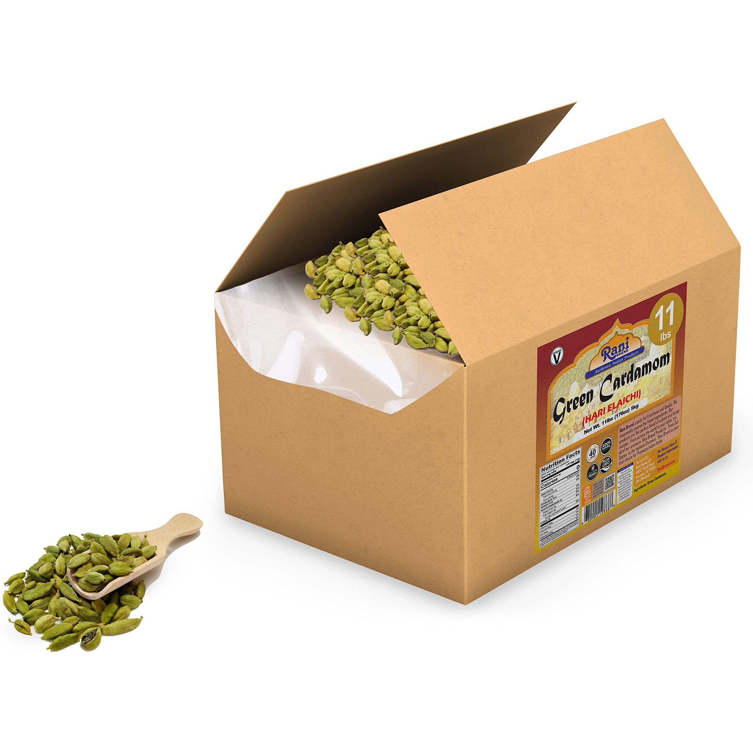 Rani Green Cardamom Pods Spice (Hari Elachi) 176oz (11lbs) 5kg Bulk Box ~ All Natural, Vegan, Gluten Friendly, NON-GMO, Product of India