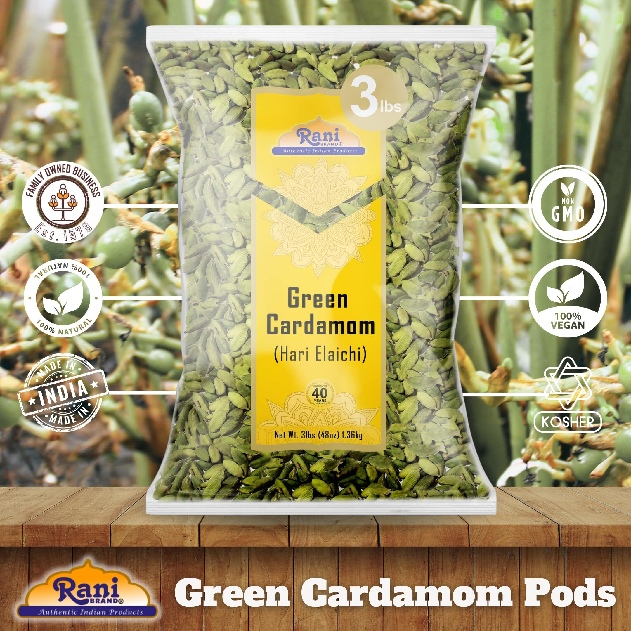Rani Green Cardamom Pods Spice (Hari Elachi) 48oz (3lbs) 1.36kg Bulk ~ All Natural, Vegan, Gluten Friendly, NON-GMO, Product of India