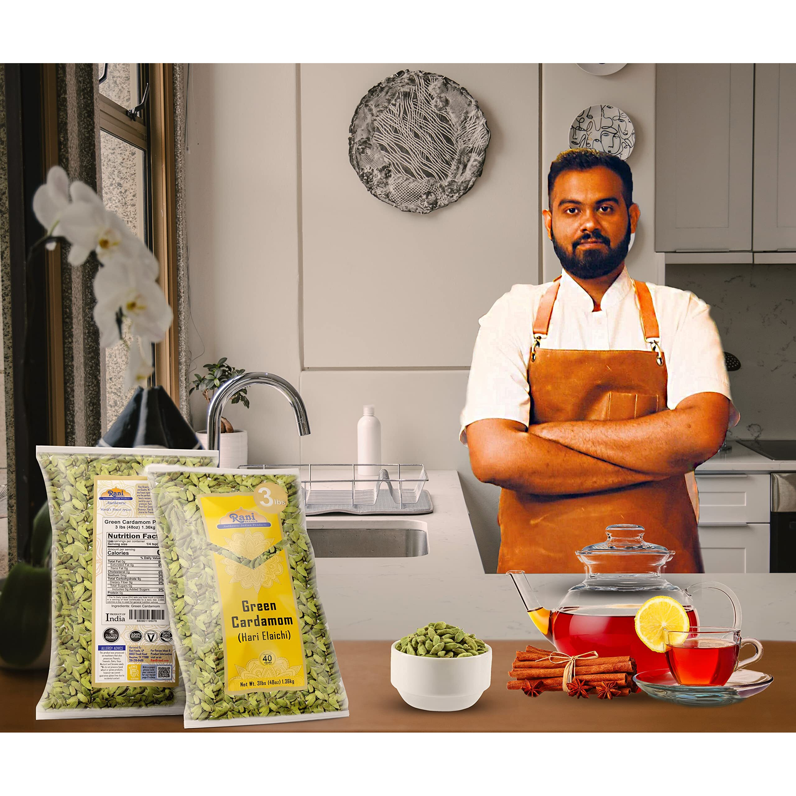 Rani Green Cardamom Pods Spice (Hari Elachi) 48oz (3lbs) 1.36kg Bulk ~ All Natural, Vegan, Gluten Friendly, NON-GMO, Product of India