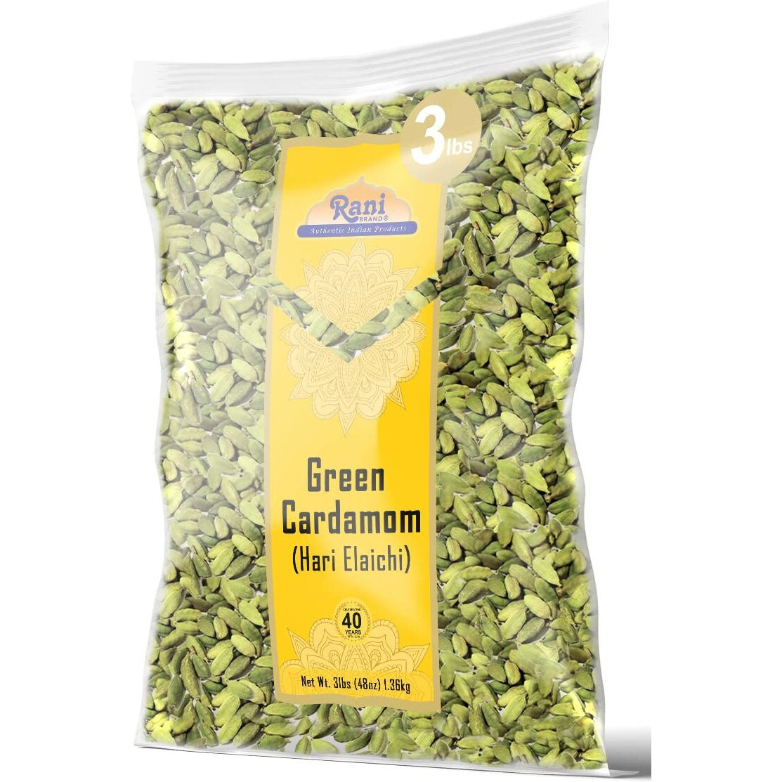 Rani Green Cardamom Pods Spice (Hari Elachi) 48oz (3lbs) 1.36kg Bulk ~ All Natural, Vegan, Gluten Friendly, NON-GMO, Product of India