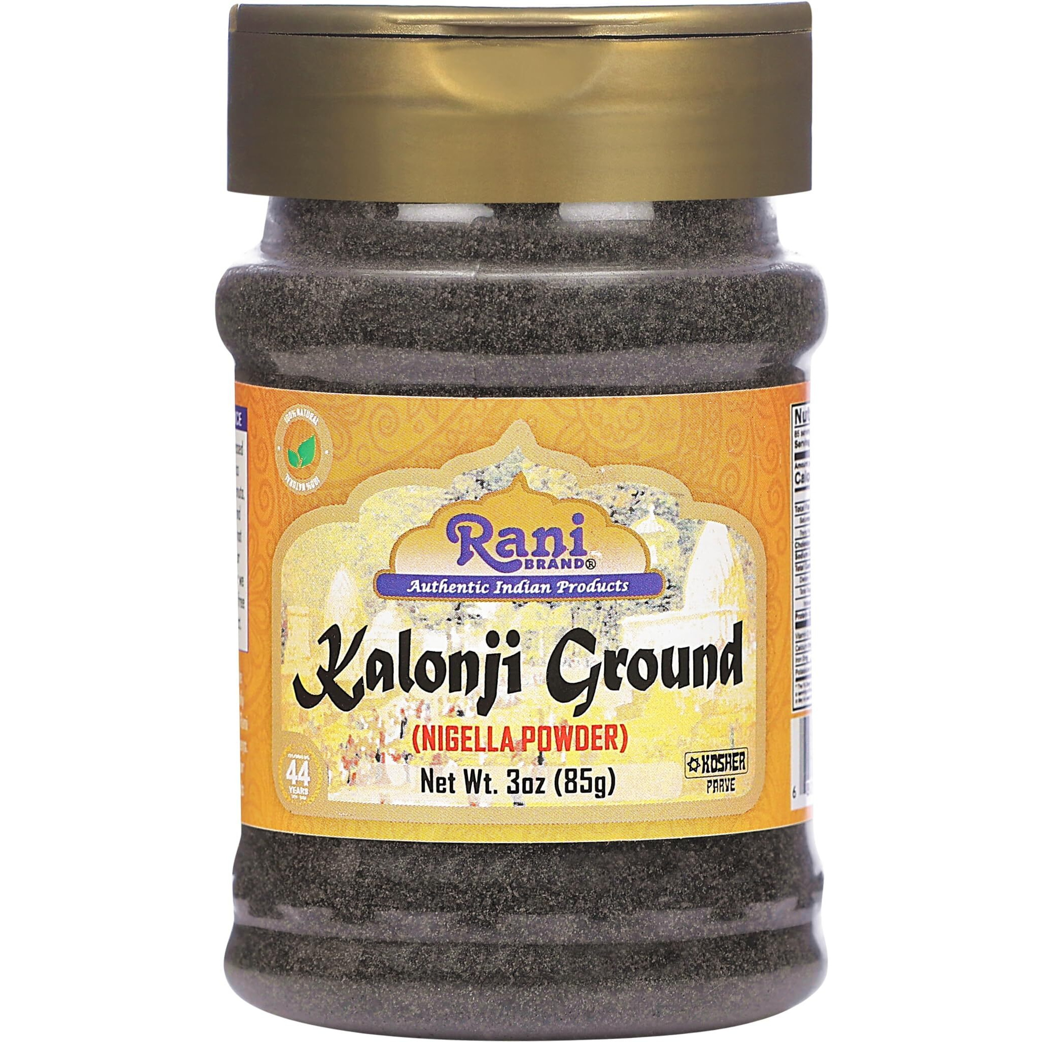 Rani Kalonji (Black Seed, Nigella Sativa, Black Cumin) Ground, Powder 3oz (85g) PET Jar ~ All Natural, Gluten Friendly, NON-GMO, Kosher, Vegan, Indian Origin