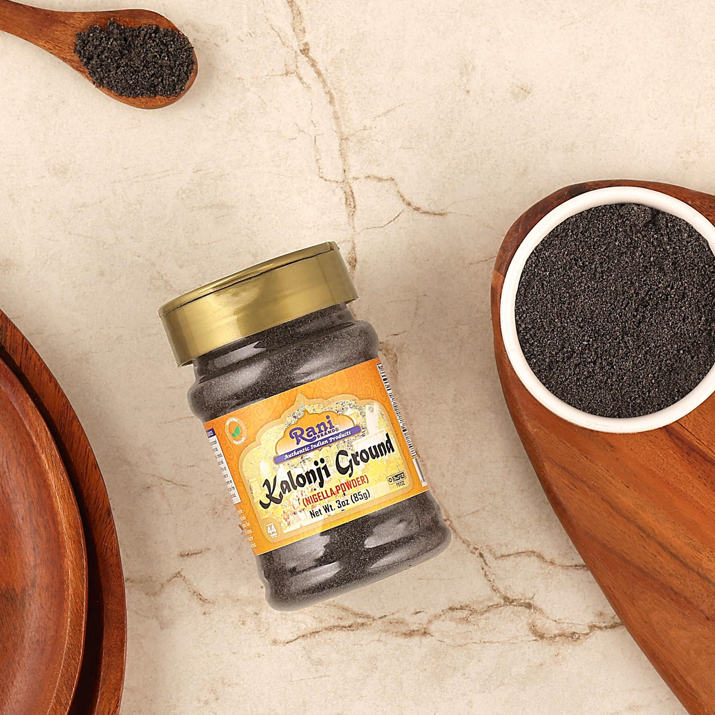 Rani Kalonji (Black Seed, Nigella Sativa, Black Cumin) Ground, Powder 3oz (85g) PET Jar ~ All Natural, Gluten Friendly, NON-GMO, Kosher, Vegan, Indian Origin