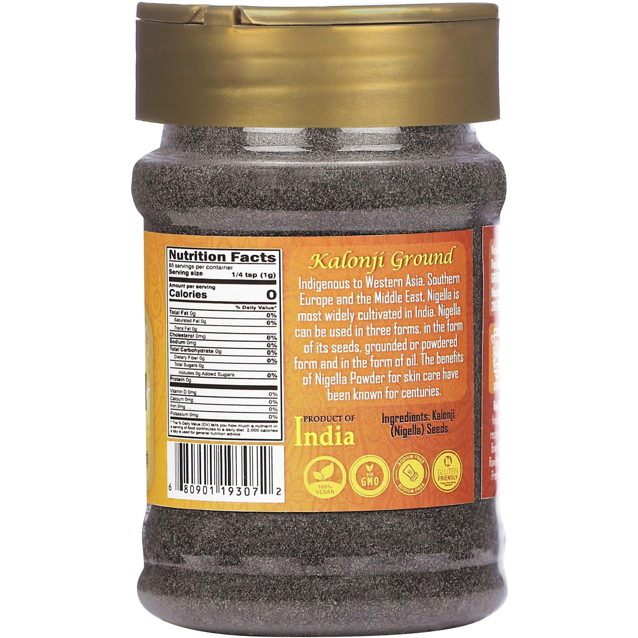Rani Kalonji (Black Seed, Nigella Sativa, Black Cumin) Ground, Powder 3oz (85g) PET Jar ~ All Natural, Gluten Friendly, NON-GMO, Kosher, Vegan, Indian Origin