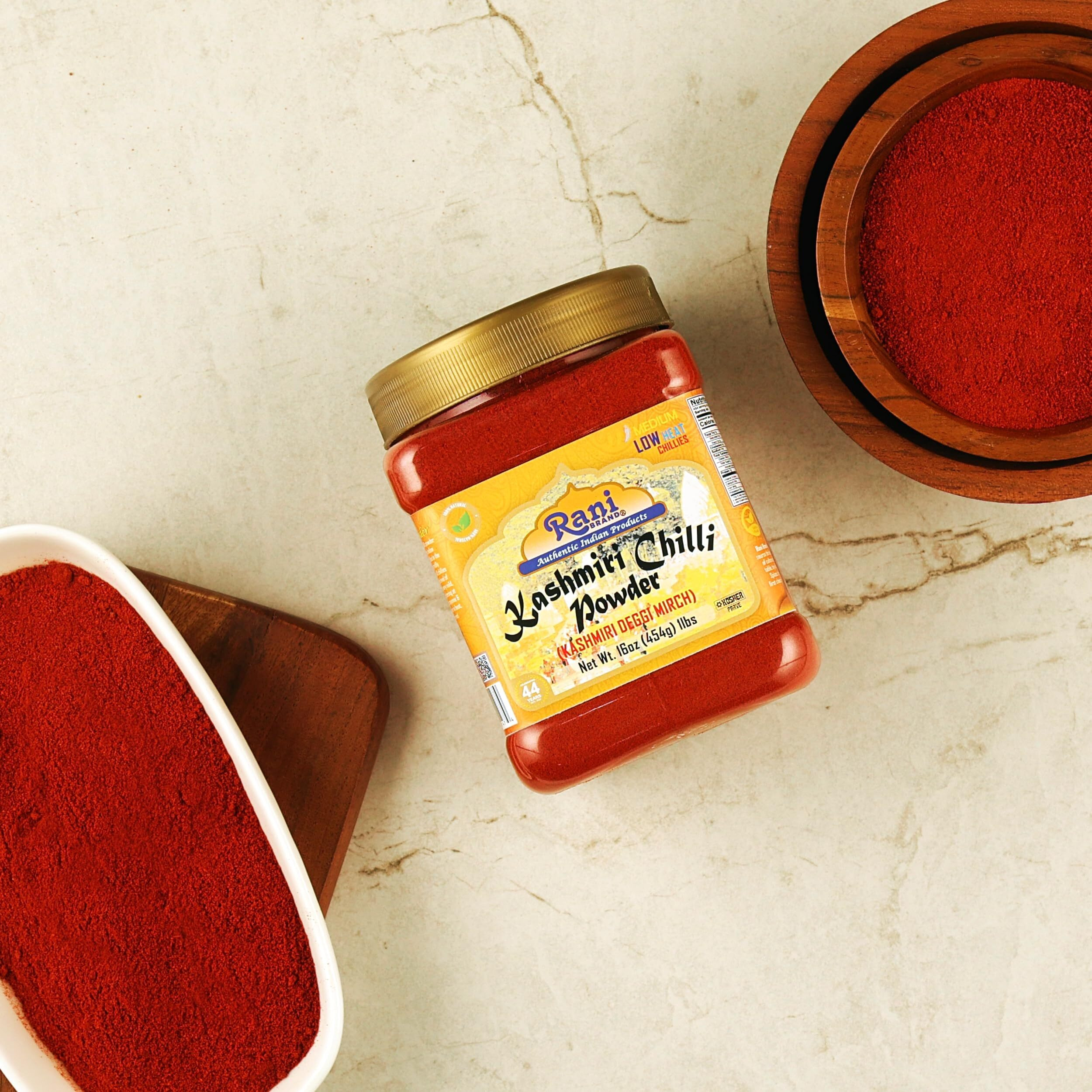 Rani Kashmiri Chilli Powder (Deggi Mirch, Low Heat) Ground Indian Spice 16oz (1lb) 454g PET Jar ~ All Natural, Salt-Free, Vegan, Kosher, Gluten Friendly