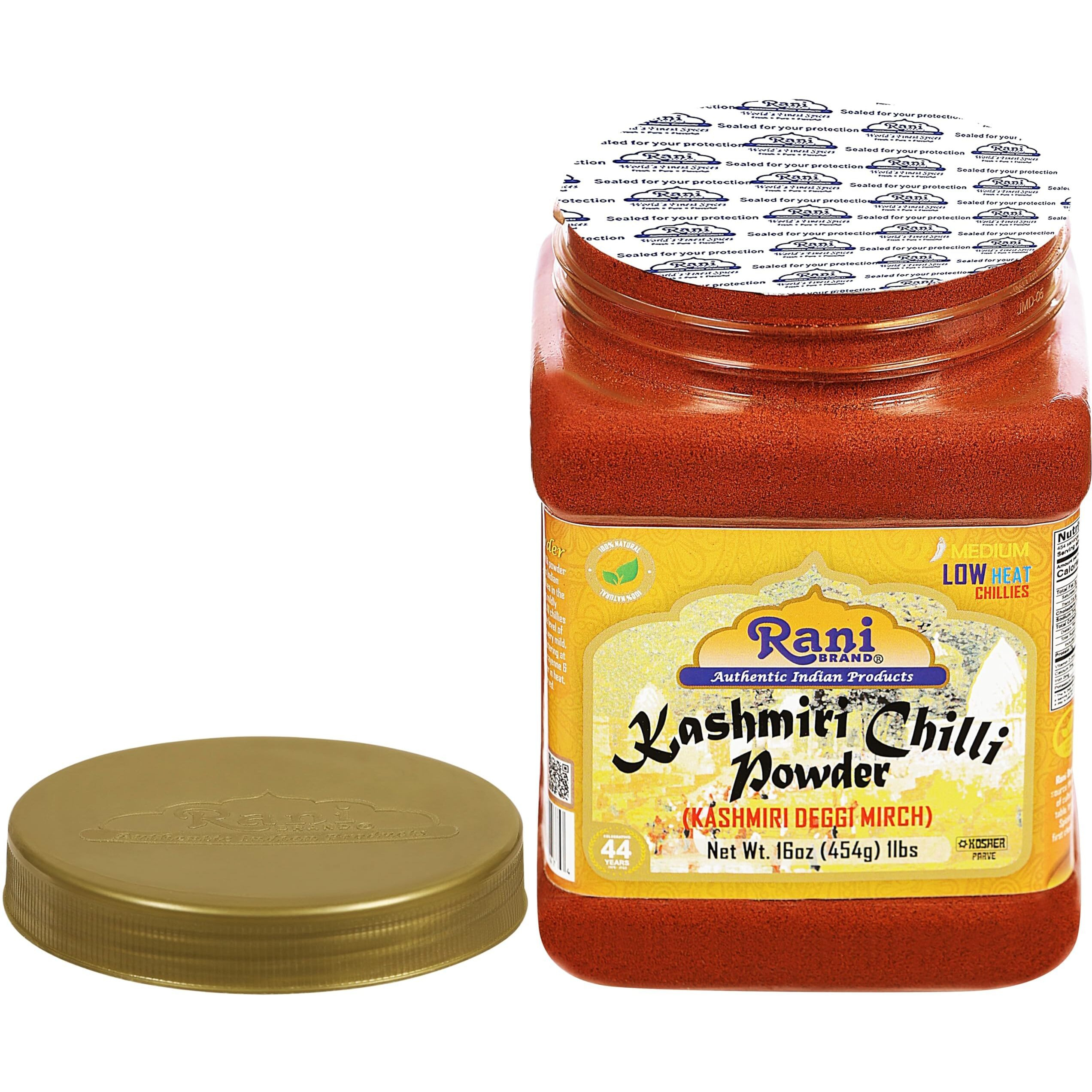 Rani Kashmiri Chilli Powder (Deggi Mirch, Low Heat) Ground Indian Spice 16oz (1lb) 454g PET Jar, Pack of 6 ~ All Natural, Salt-Free, Vegan, No Colors, Gluten Friendly, NON-GMO, Kosher, Indian Origin