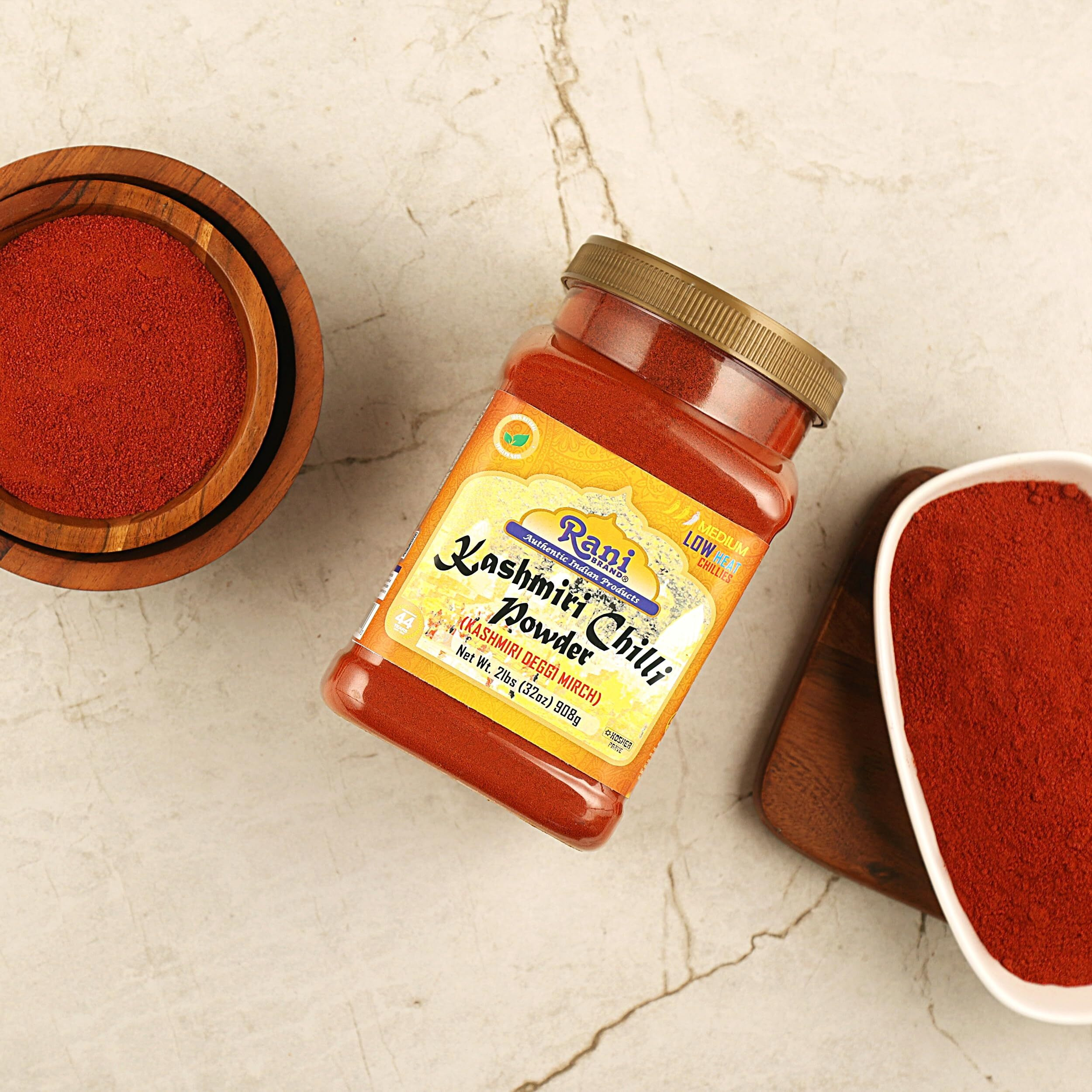 Rani Kashmiri Chilli Powder (Deggi Mirch, Low Heat) Ground Indian Spice 32oz (2lbs) 908g PET Jar ~ All Natural, Salt-Free, Vegan, Kosher, Gluten Friendly