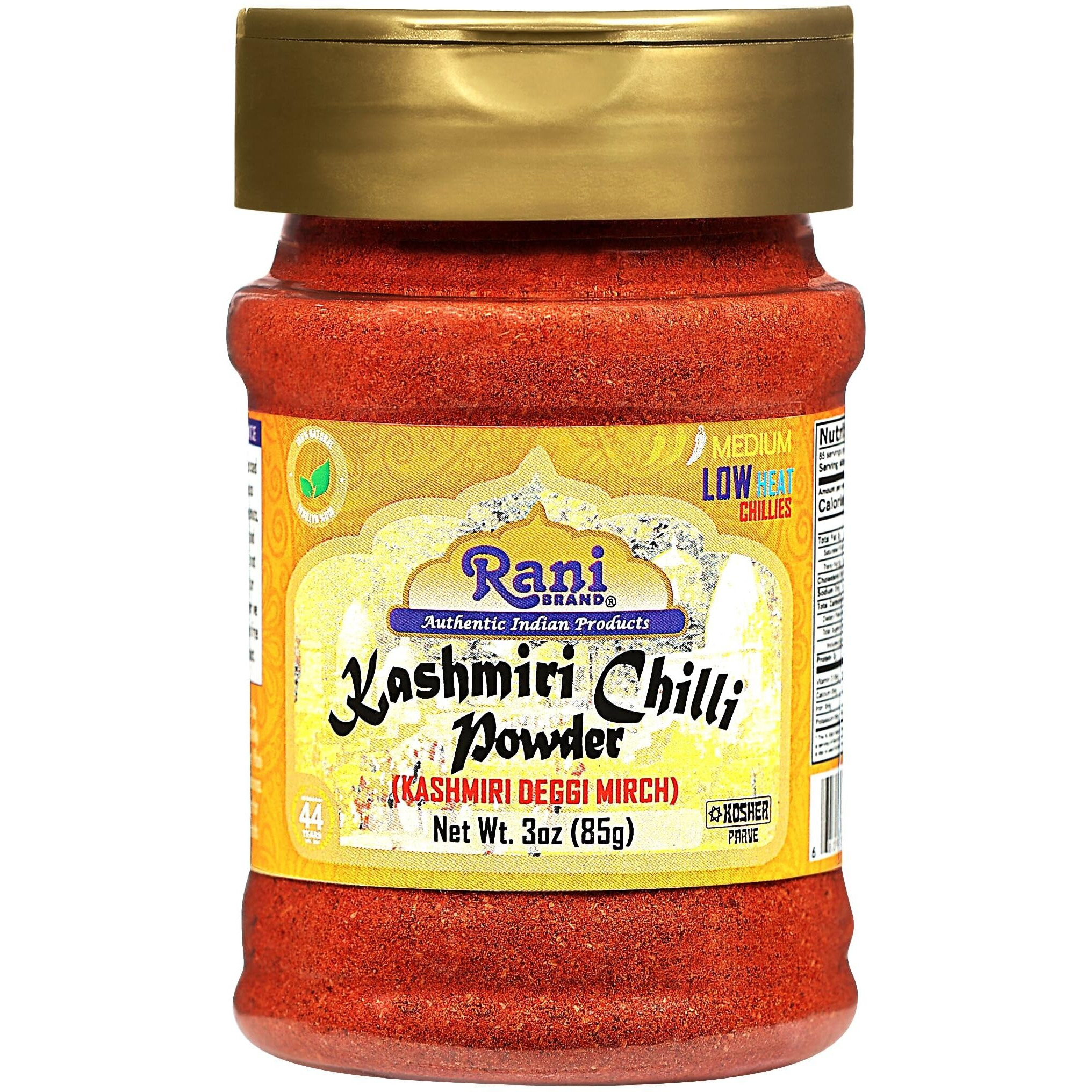 Rani Kashmiri Chilli Powder (Deggi Mirch, Low Heat) Ground Indian Spice 3oz (85g) PET Jar, Pack of 12 ~ All Natural, Salt-Free, Vegan, No Colors, Gluten Friendly, NON-GMO, Kosher, Indian Origin