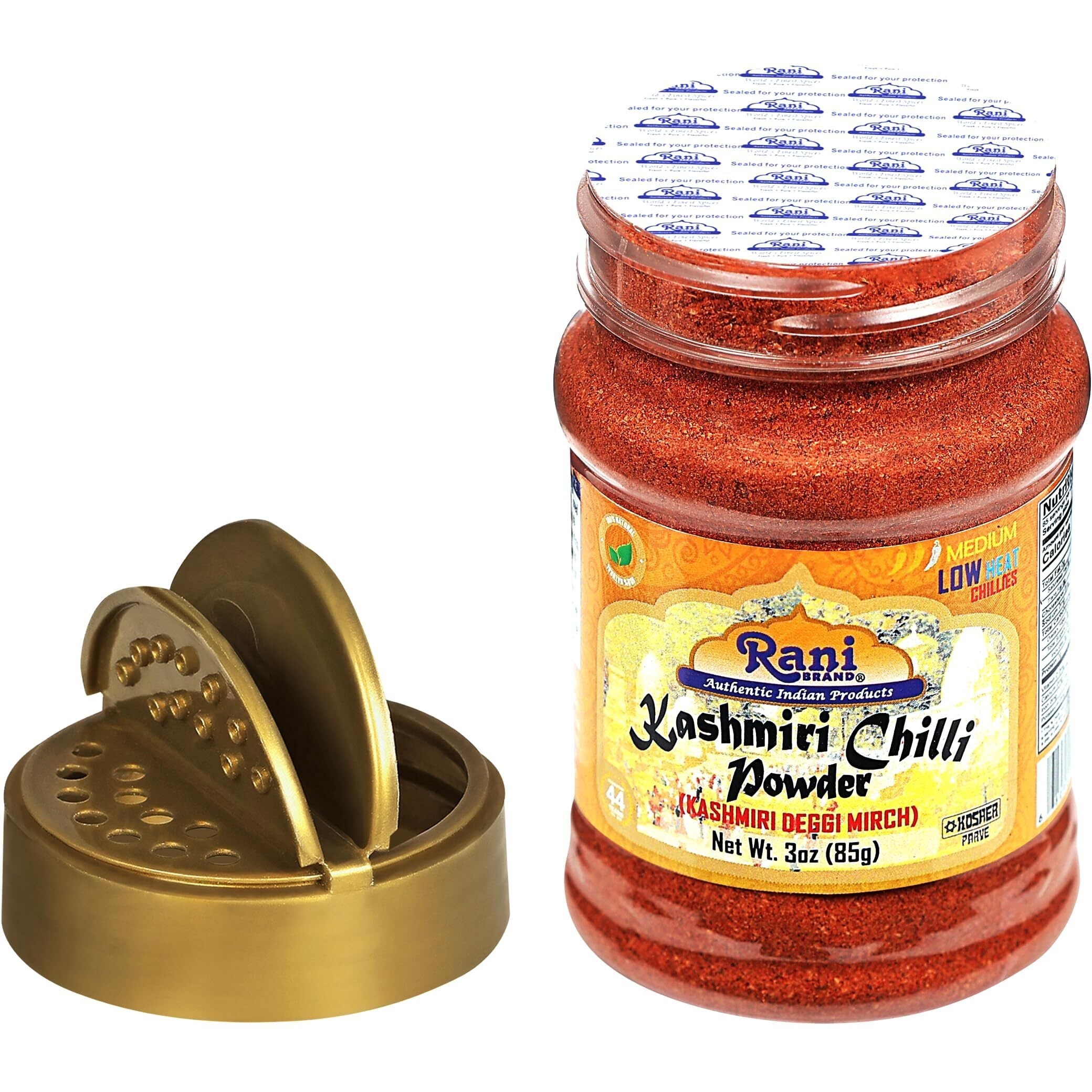 Rani Kashmiri Chilli Powder (Deggi Mirch, Low Heat) Ground Indian Spice 3oz (85g) PET Jar, Pack of 12 ~ All Natural, Salt-Free, Vegan, No Colors, Gluten Friendly, NON-GMO, Kosher, Indian Origin