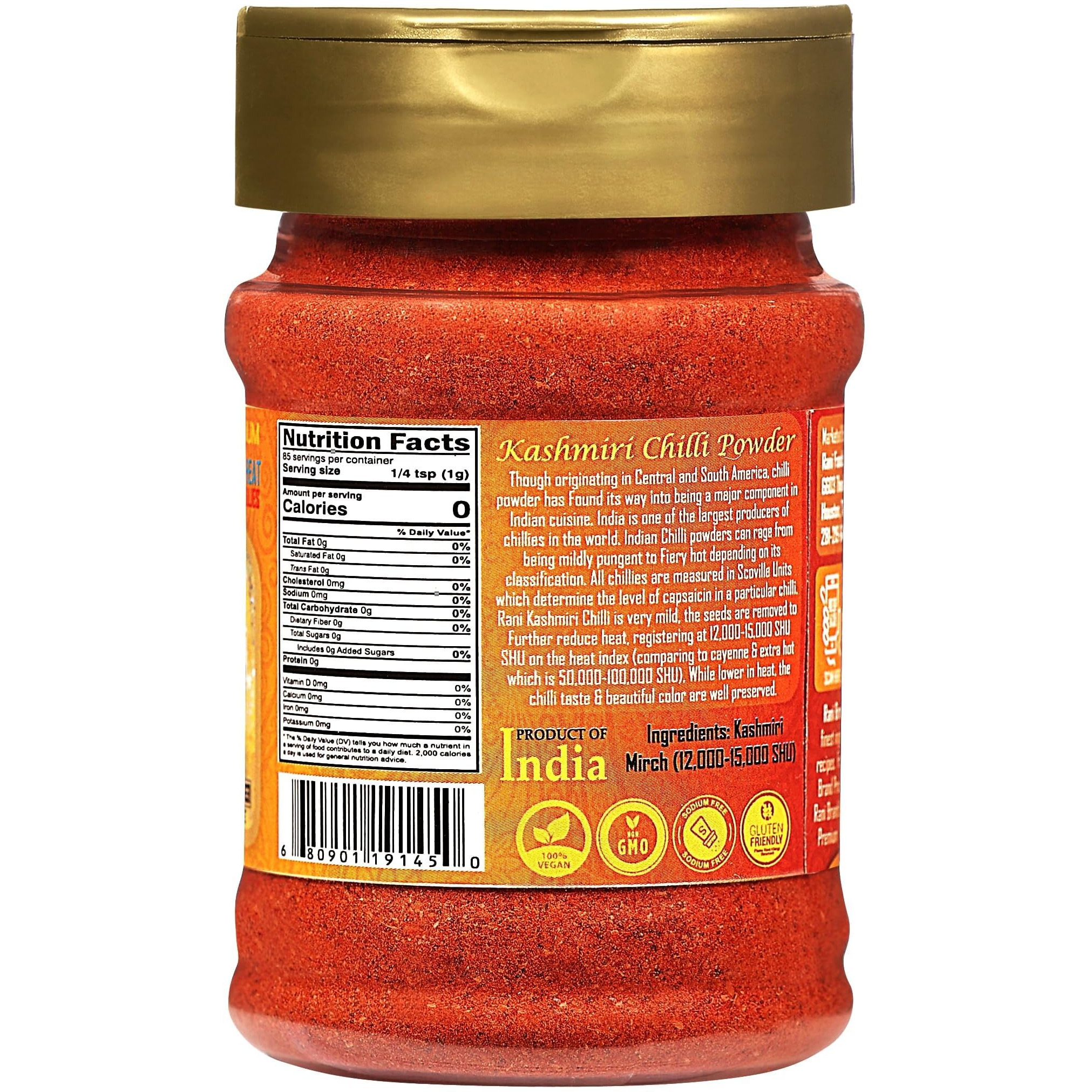 Rani Kashmiri Chilli Powder (Deggi Mirch, Low Heat) Ground Indian Spice 3oz (85g) PET Jar, Pack of 12 ~ All Natural, Salt-Free, Vegan, No Colors, Gluten Friendly, NON-GMO, Kosher, Indian Origin