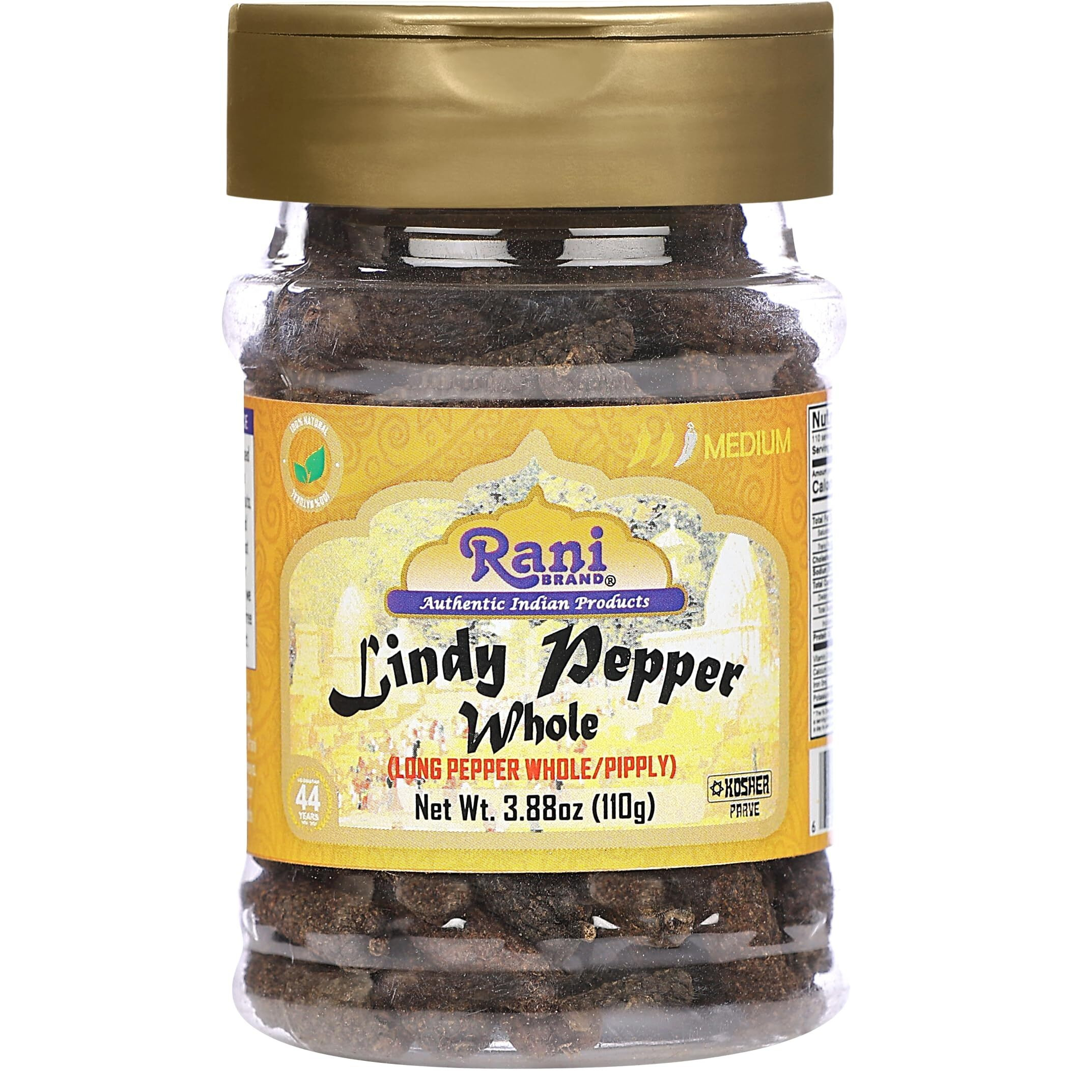 Rani Lindy Pepper Whole (Long Pepper, Piper Longum, Pipli) 3.88oz (110g) PET Jar ~ All Natural, Gluten Friendly, NON-GMO, Vegan, Indian Origin