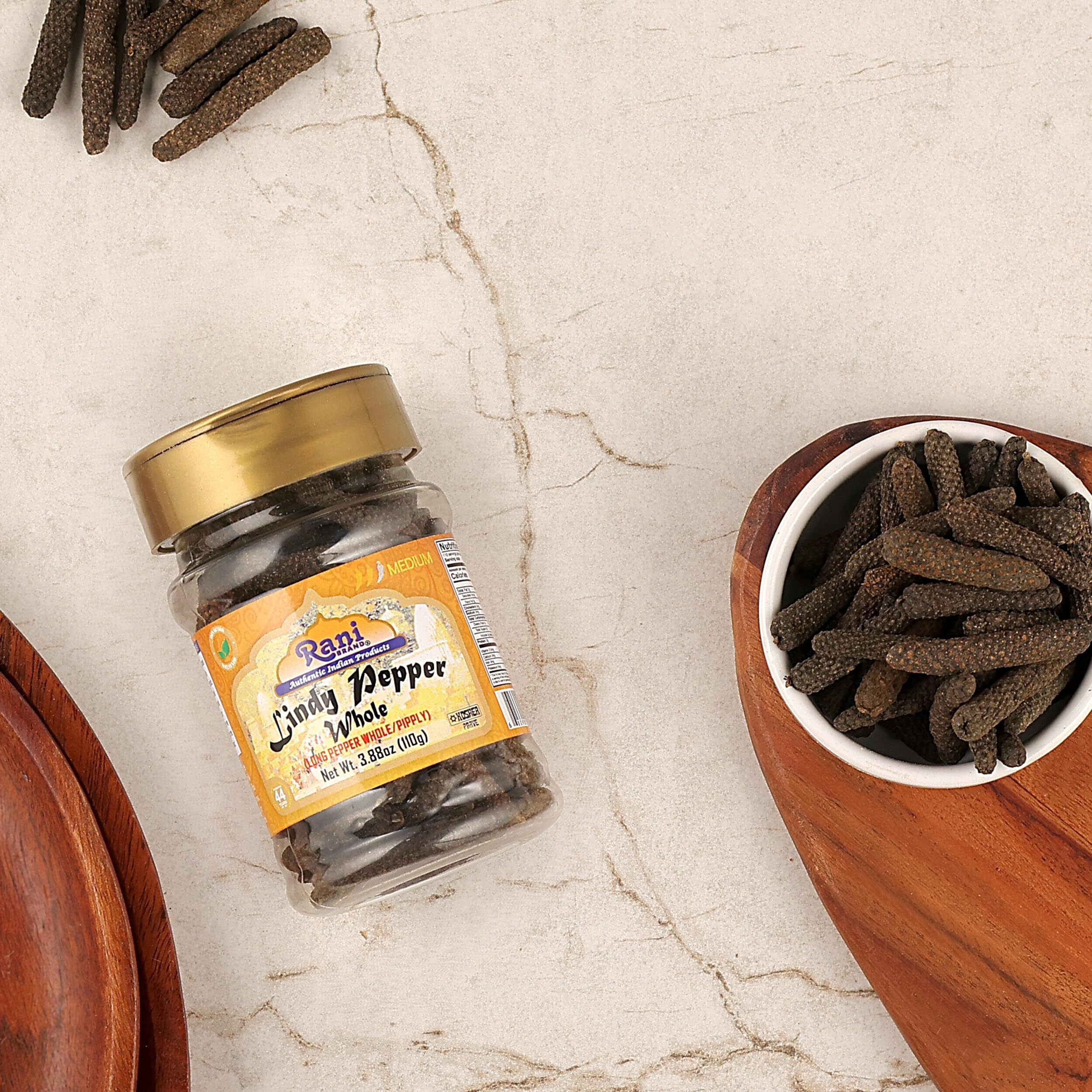 Rani Lindy Pepper Whole (Long Pepper, Piper Longum, Pipli) 3.88oz (110g) PET Jar ~ All Natural, Gluten Friendly, NON-GMO, Vegan, Indian Origin
