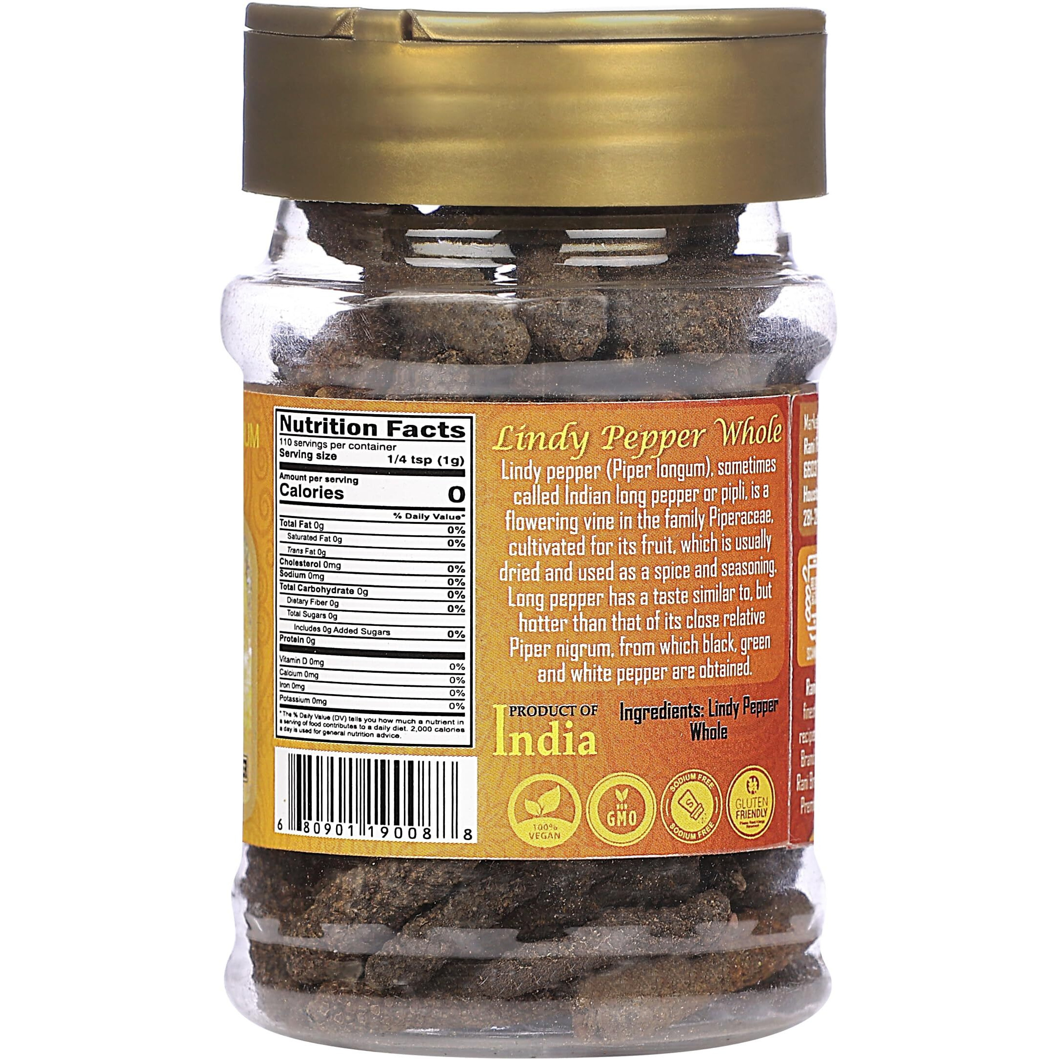 Rani Lindy Pepper Whole (Long Pepper, Piper Longum, Pipli) 3.88oz (110g) PET Jar ~ All Natural, Gluten Friendly, NON-GMO, Vegan, Indian Origin