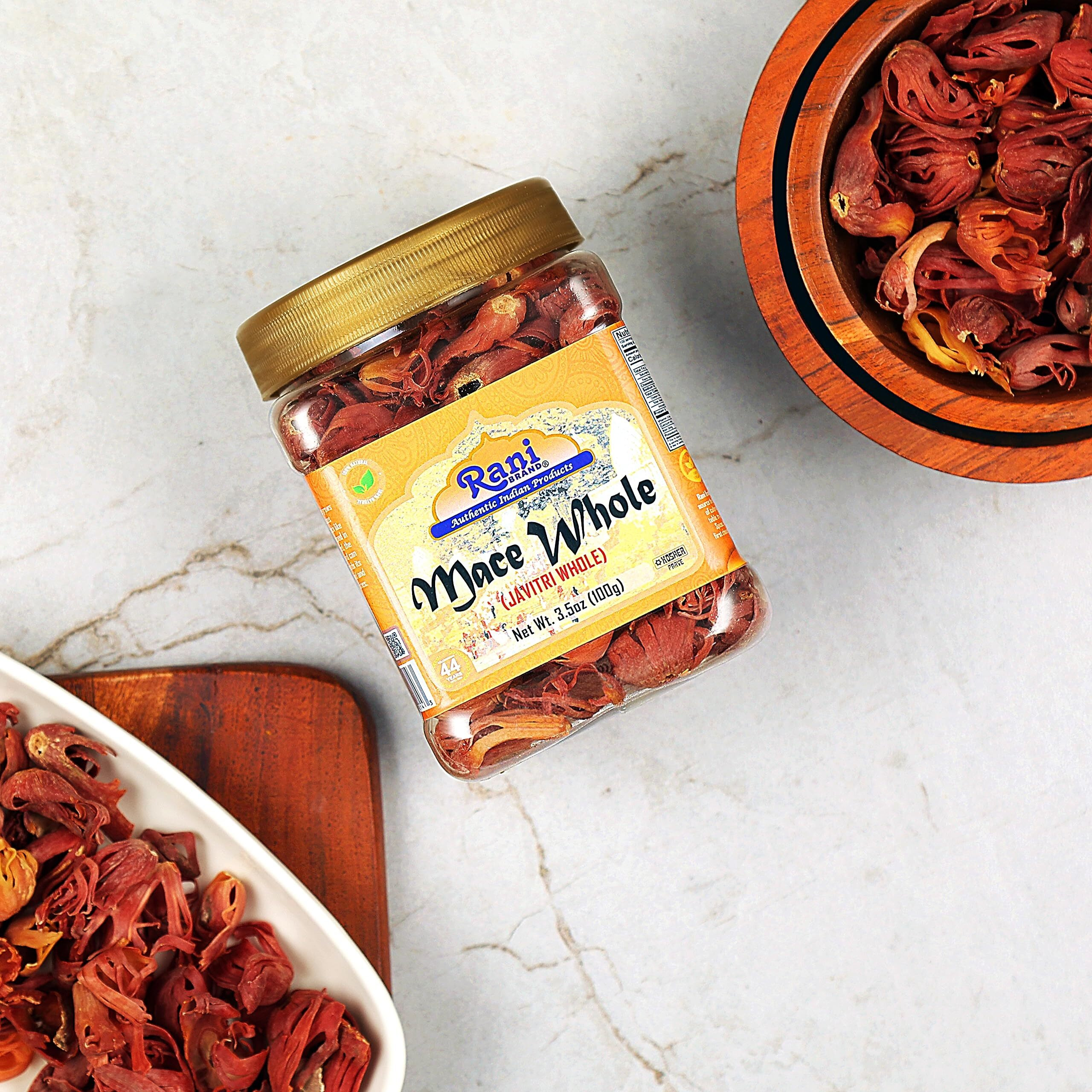 Rani Mace Whole (Javathri), Spice 3.5oz (100g) PET Jar ~ All Natural, Vegan, Gluten Friendly, NON-GMO, Kosher, Indian Origin