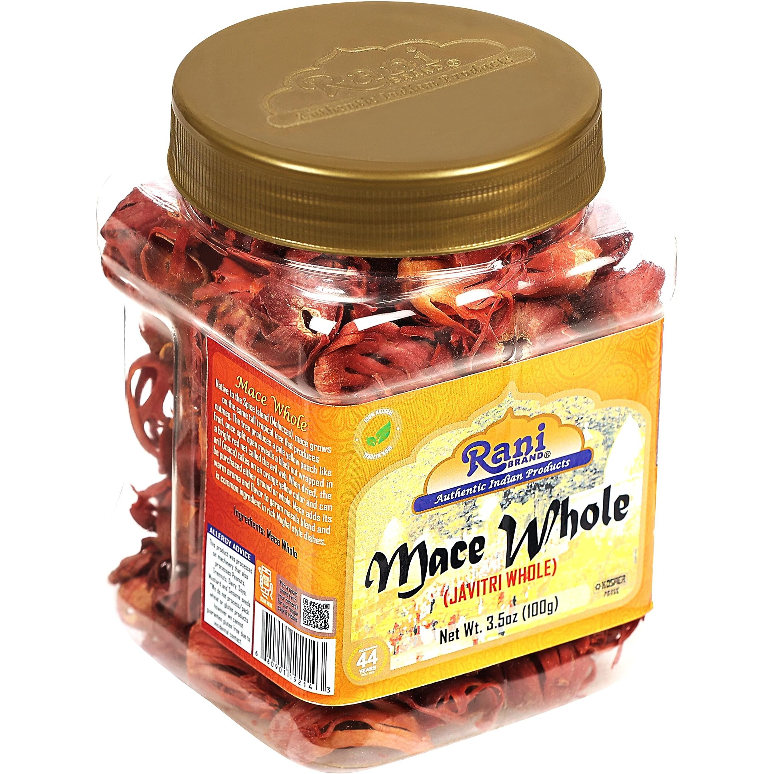 Rani Mace Whole (Javathri), Spice 3.5oz (100g) PET Jar ~ All Natural, Vegan, Gluten Friendly, NON-GMO, Kosher, Indian Origin