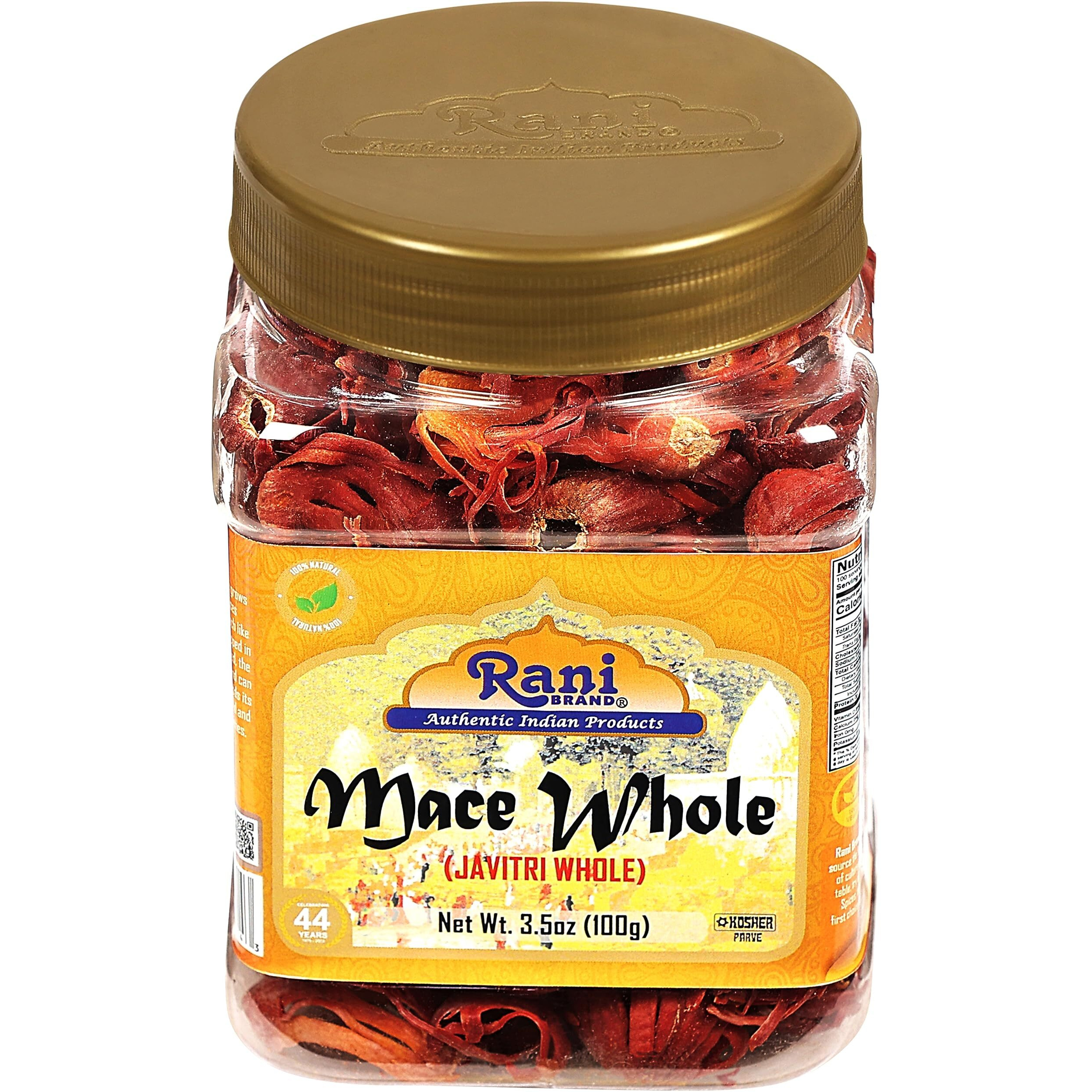 Rani Mace Whole (Javathri), Spice 3.5oz (100g) PET Jar ~ All Natural, Vegan, Gluten Friendly, NON-GMO, Kosher, Indian Origin