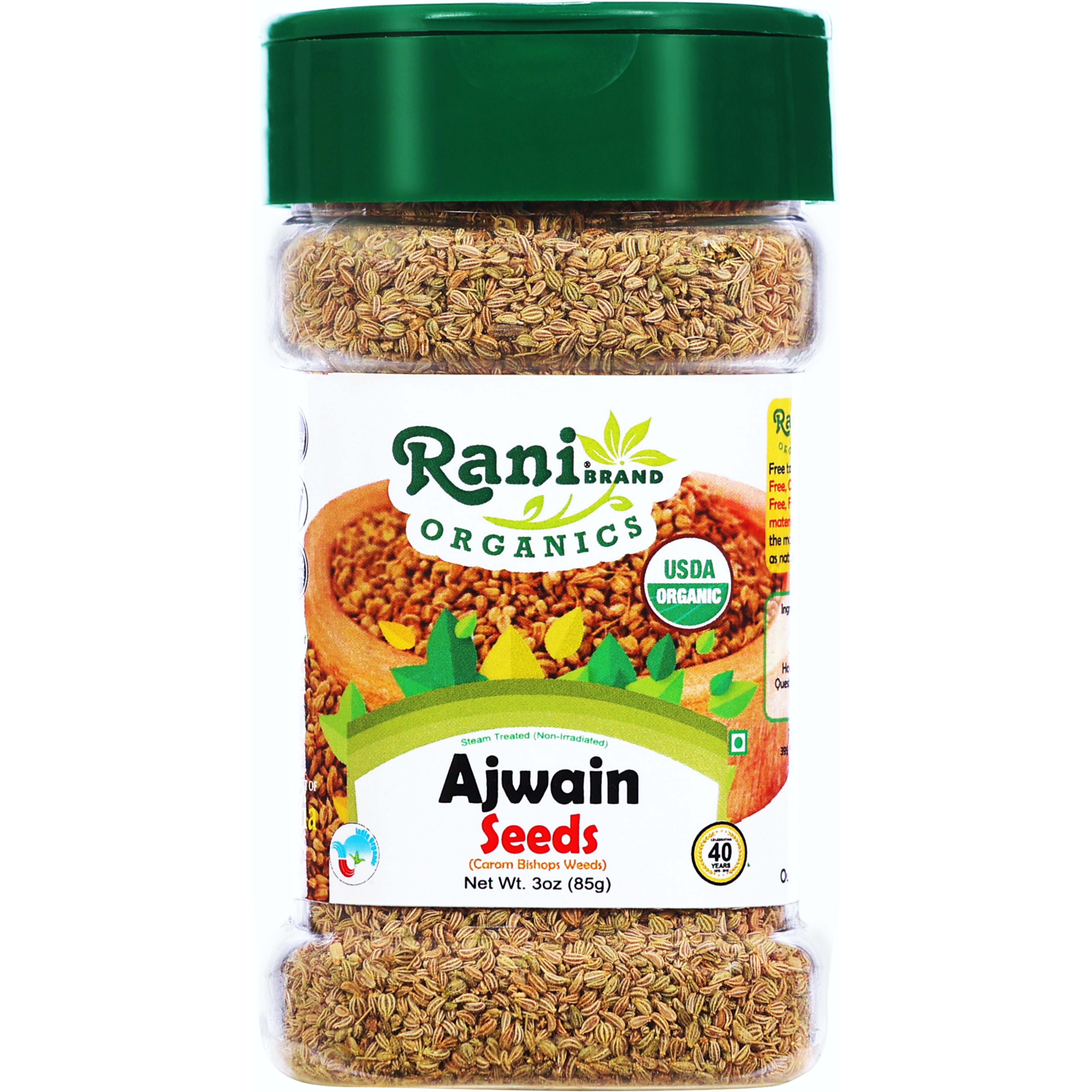 Rani Organic Ajwain Seeds (Carom Bishops Weed) Whole Indian Spice 3oz (85g) PET Jar ~ All Natural, Vegan, Gluten Friendly, NON-GMO, Indian Origin, USDA Certified Organic