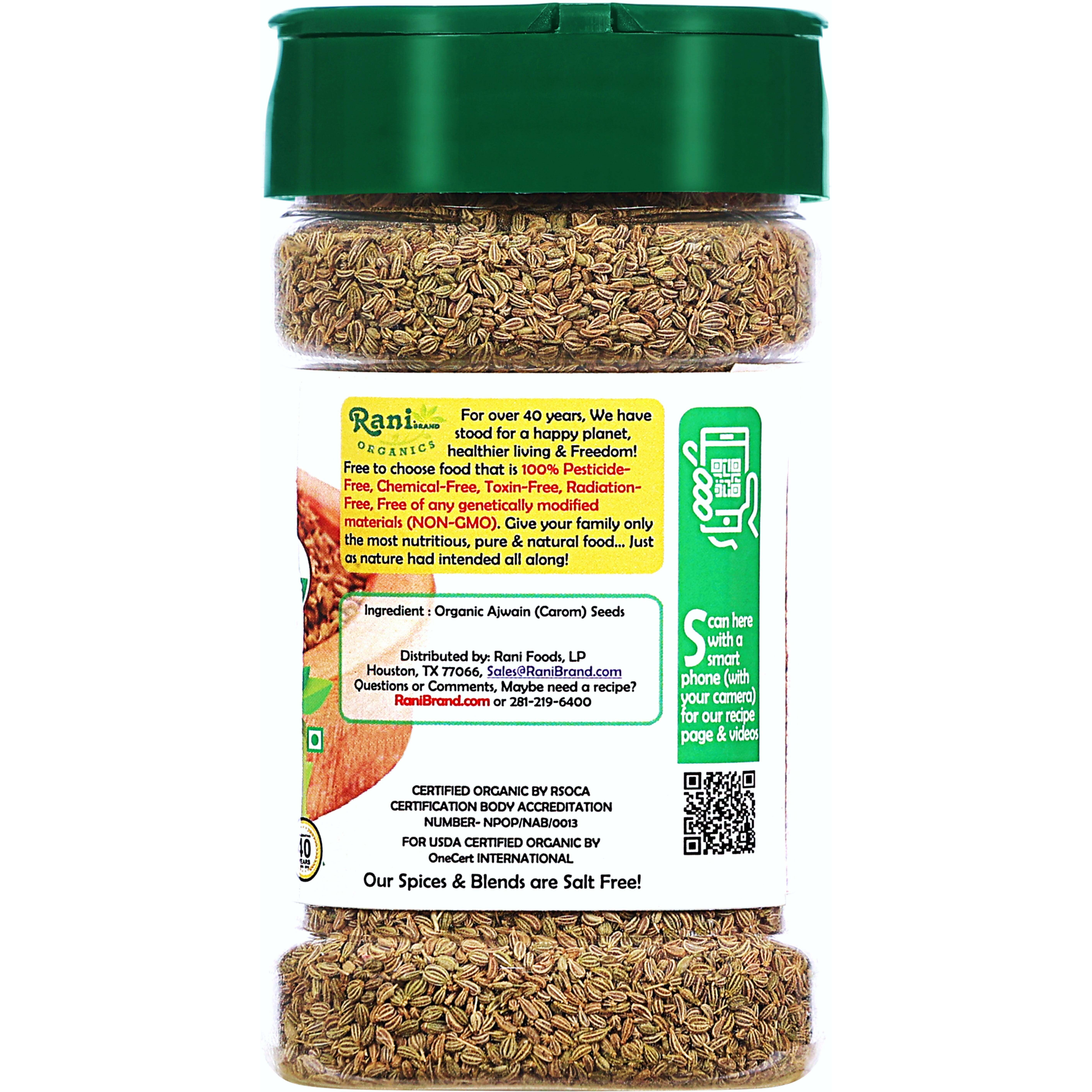 Rani Organic Ajwain Seeds (Carom Bishops Weed) Whole Indian Spice 3oz (85g) PET Jar ~ All Natural, Vegan, Gluten Friendly, NON-GMO, Indian Origin, USDA Certified Organic