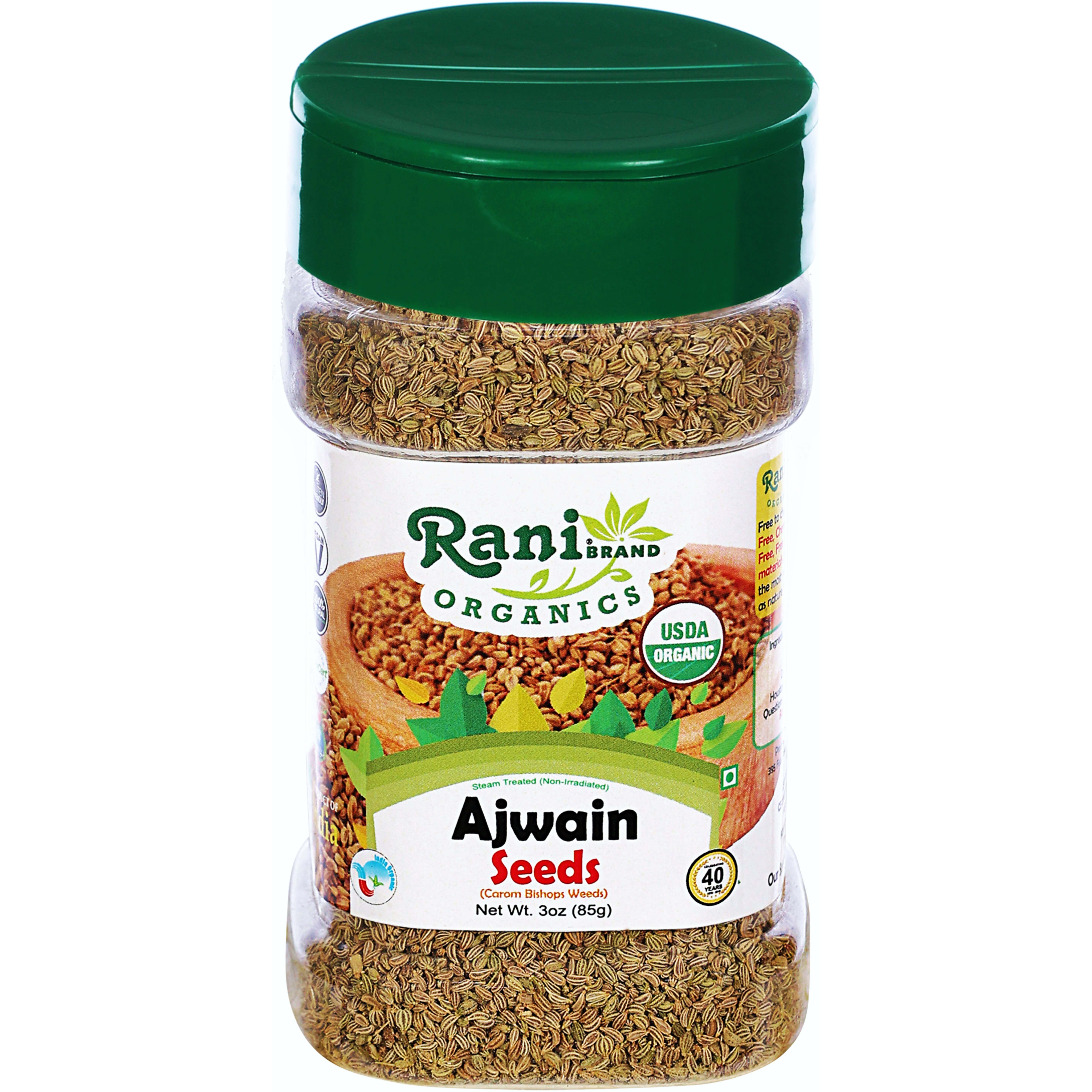Rani Organic Ajwain Seeds (Carom Bishops Weed) Whole Indian Spice 3oz (85g) PET Jar ~ All Natural, Vegan, Gluten Friendly, NON-GMO, Indian Origin, USDA Certified Organic