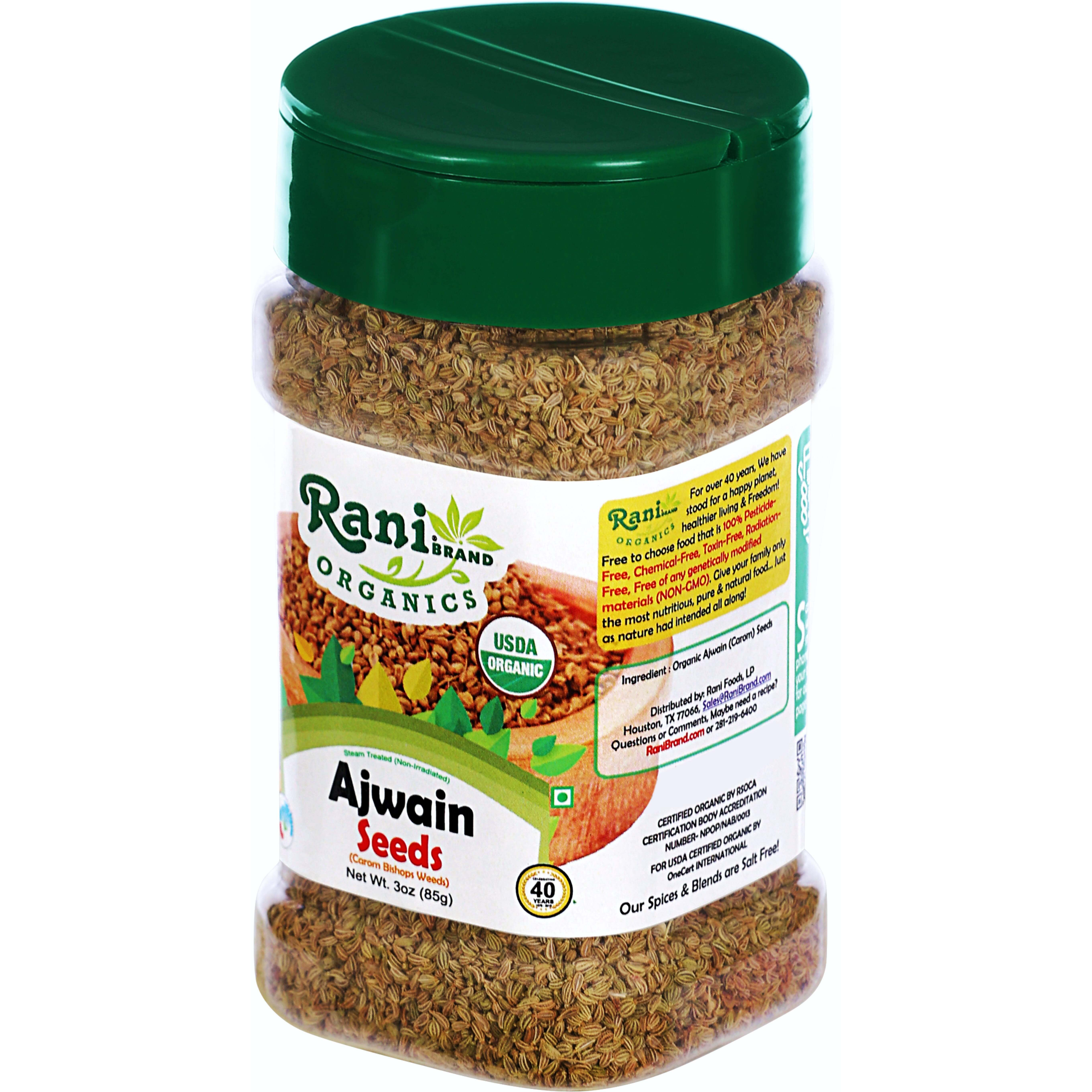 Rani Organic Ajwain Seeds (Carom Bishops Weed) Whole Indian Spice 3oz (85g) PET Jar ~ All Natural, Vegan, Gluten Friendly, NON-GMO, Indian Origin, USDA Certified Organic